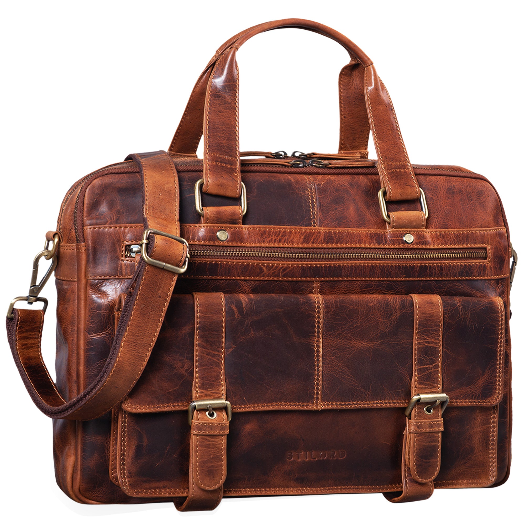 Vintage Businesstasche echtes Leder cognac