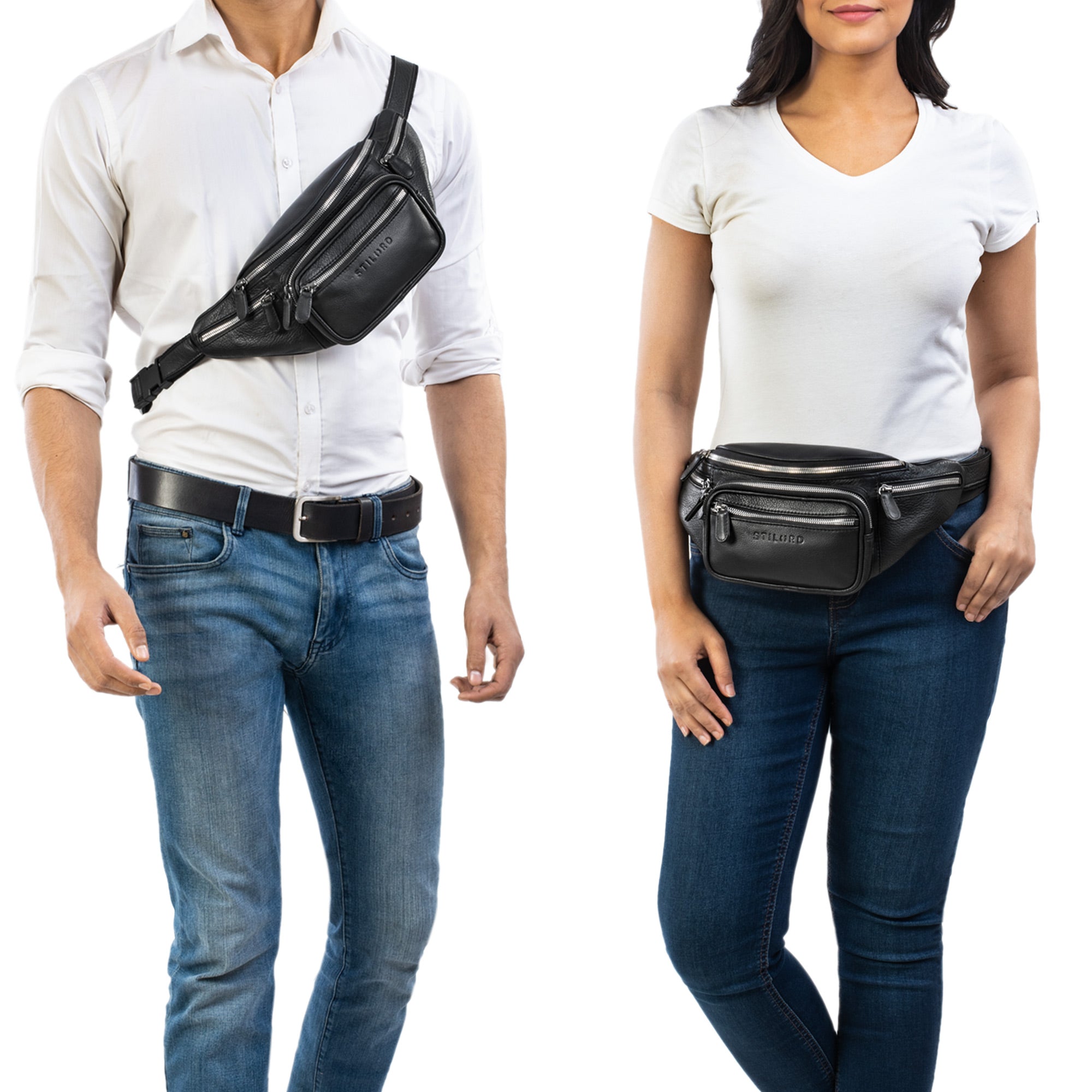 Klassische Bauchtasche Leder Schwarz