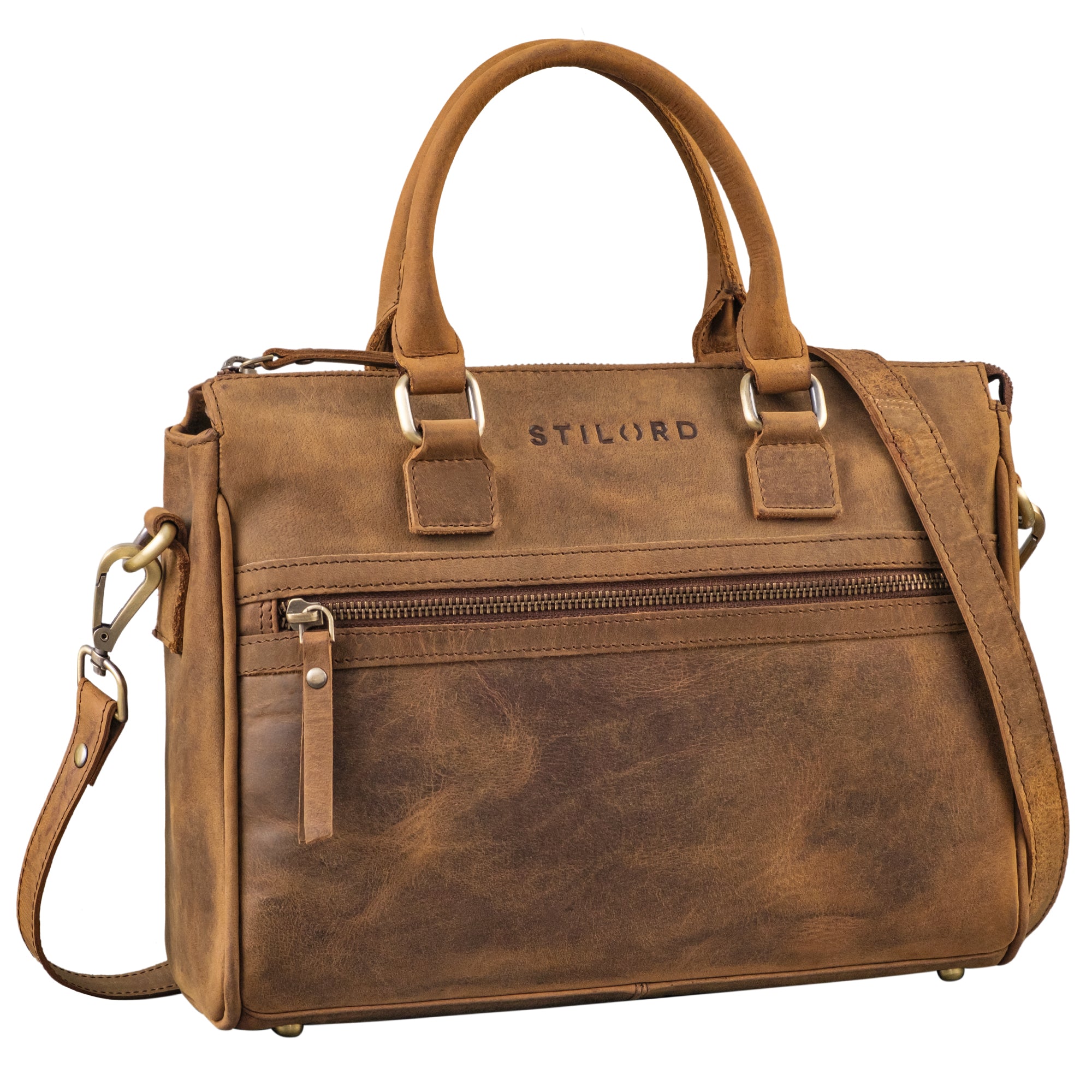 Damen Henkeltasche Leder braun aus der schrägen Frontalperspektive