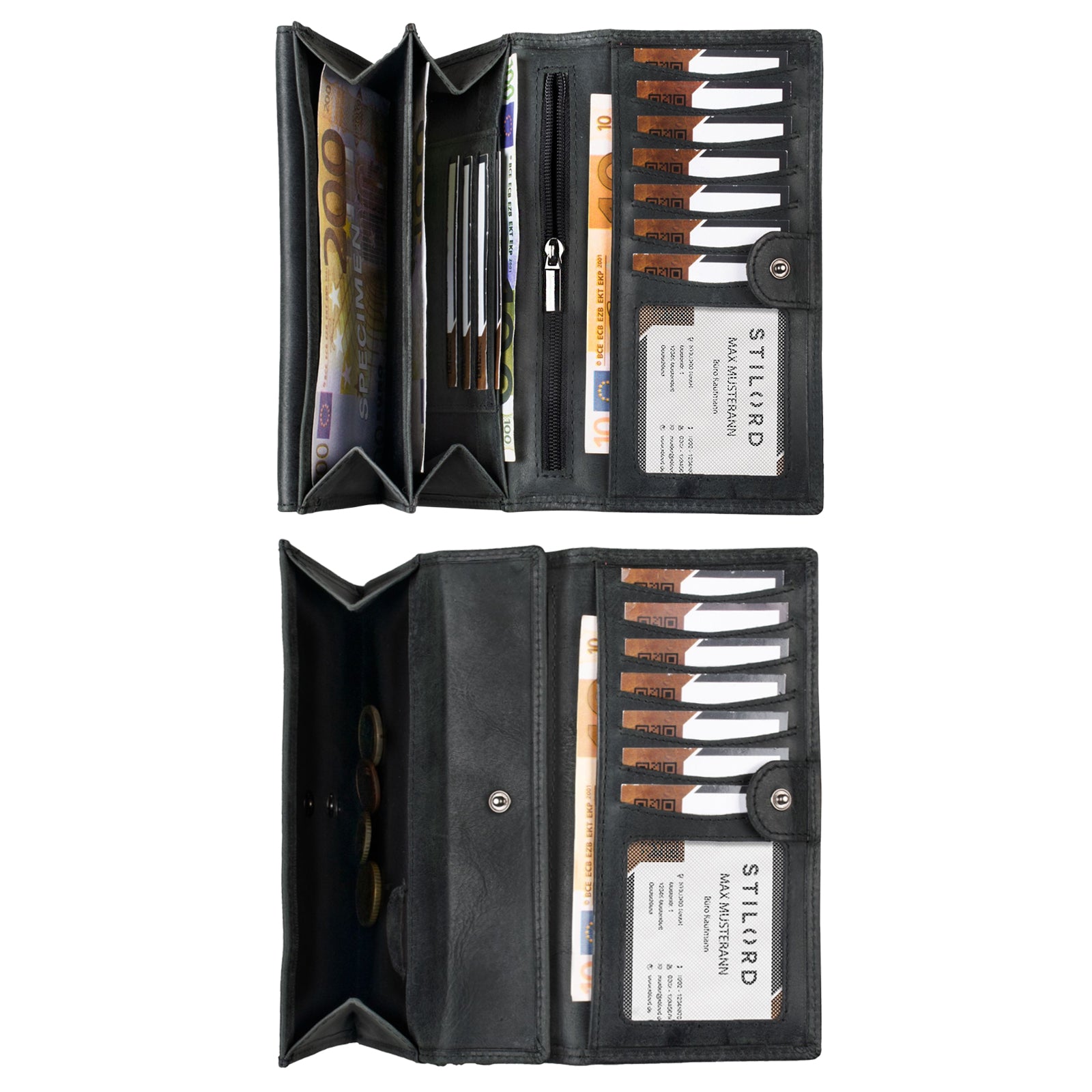 Geldbörse Schwarz Damen Echtleder