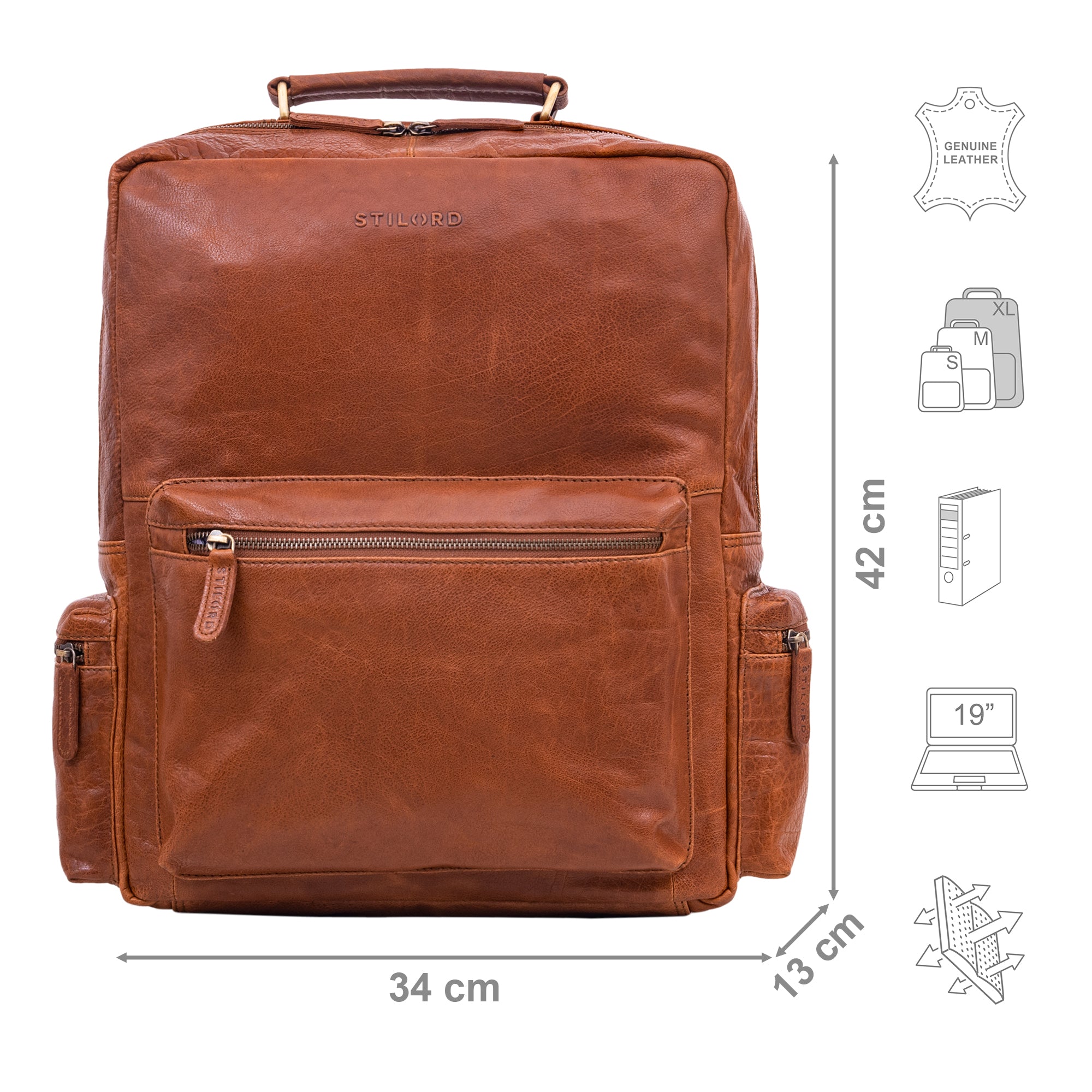 Lederrucksack Herren und Damen cognac braun