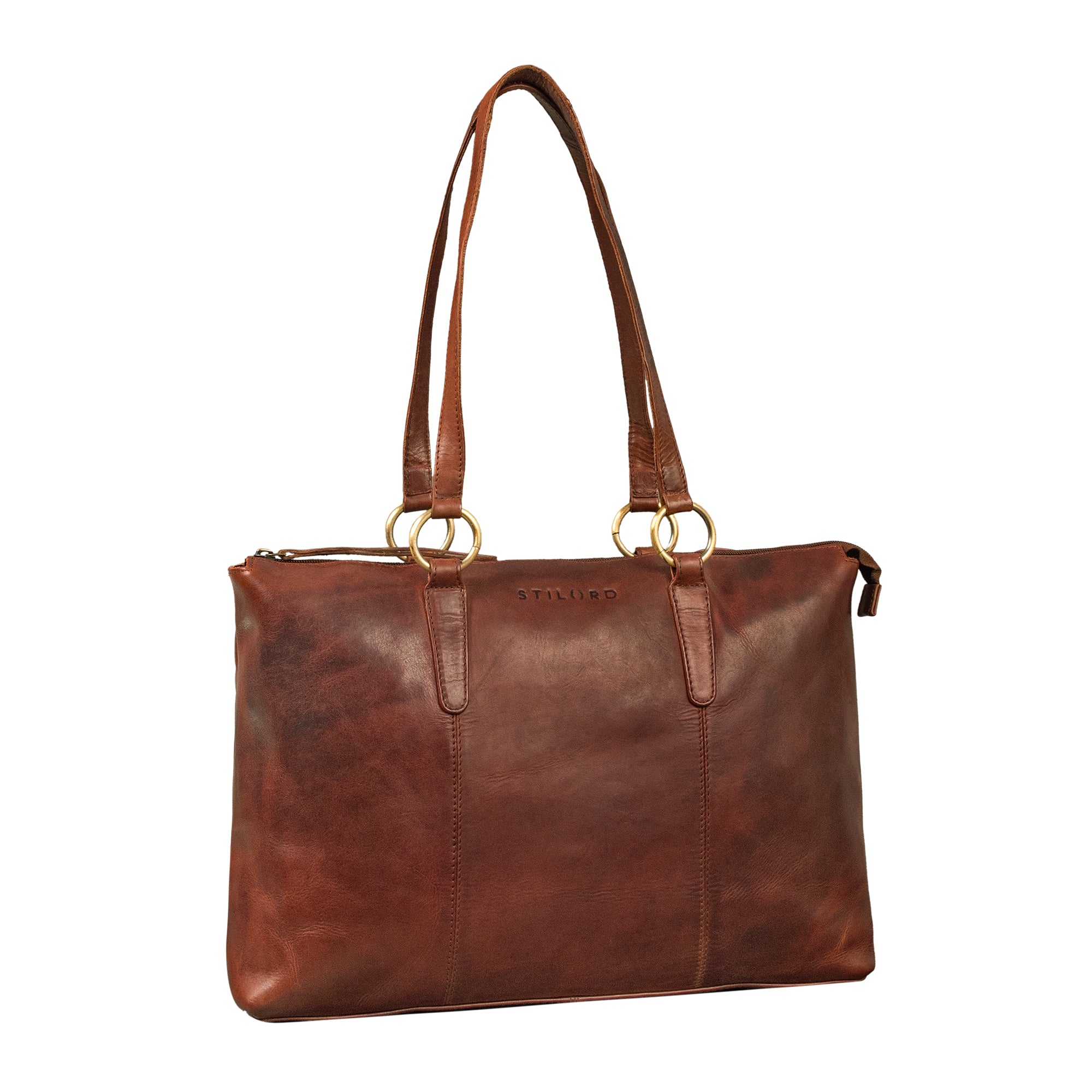 shopper tasche echt leder damen 16 zoll cognac