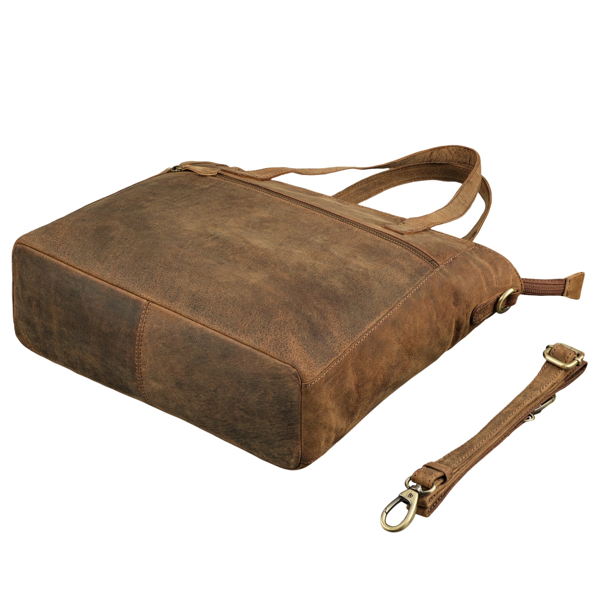 Tote Bag Damen Leder braun mit abnehmbarem Schultergurt