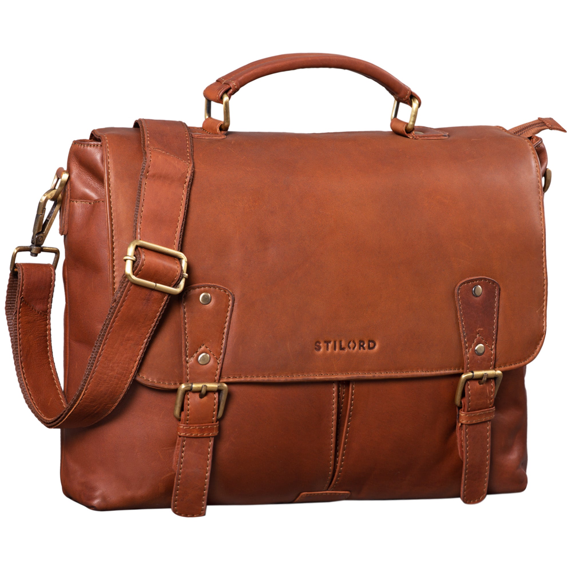 Leder Aktentasche Cognac Braun Damen Herren