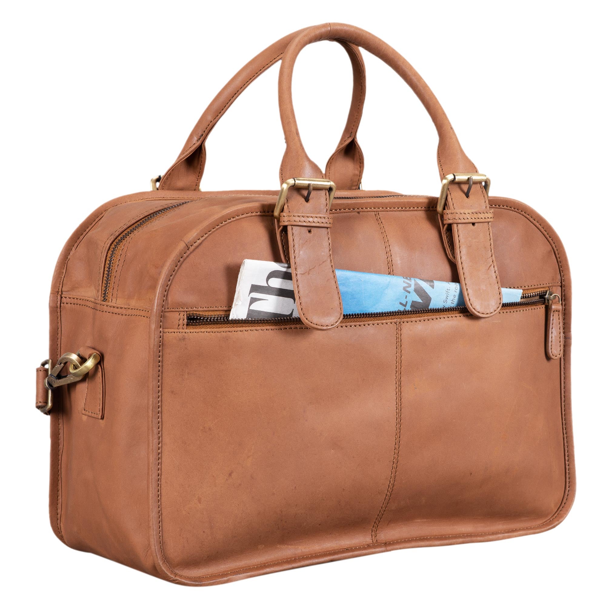 Ledertasche mit Schultergurt braun
