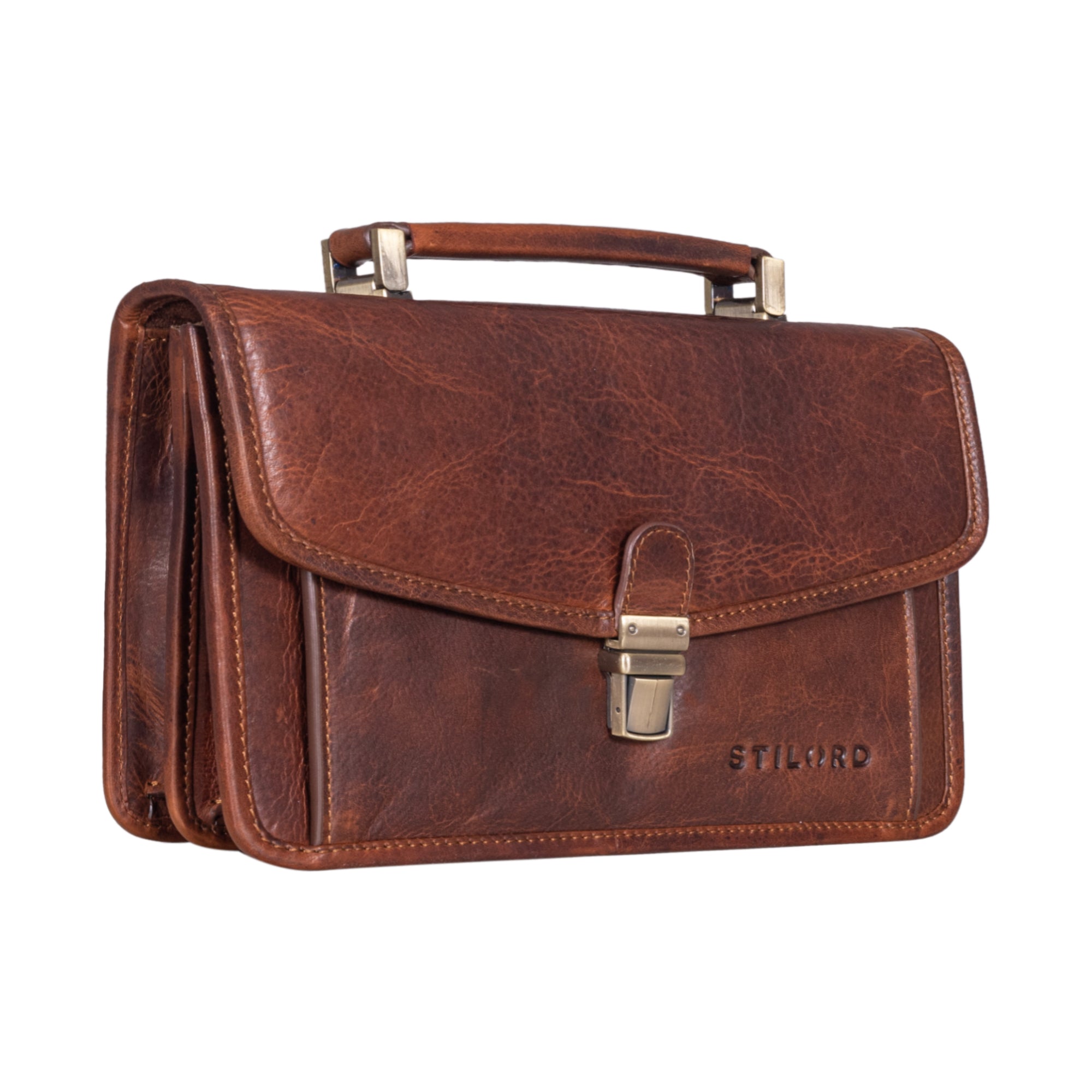 Damen Clutch Vintage Leder Groß braun