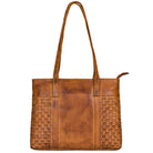 Vintage Lederhandtasche Damen Echtleder geflochten mit langen Henkeln Braun Cognac