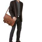 Herren Schultertasche Leder braun Vintage