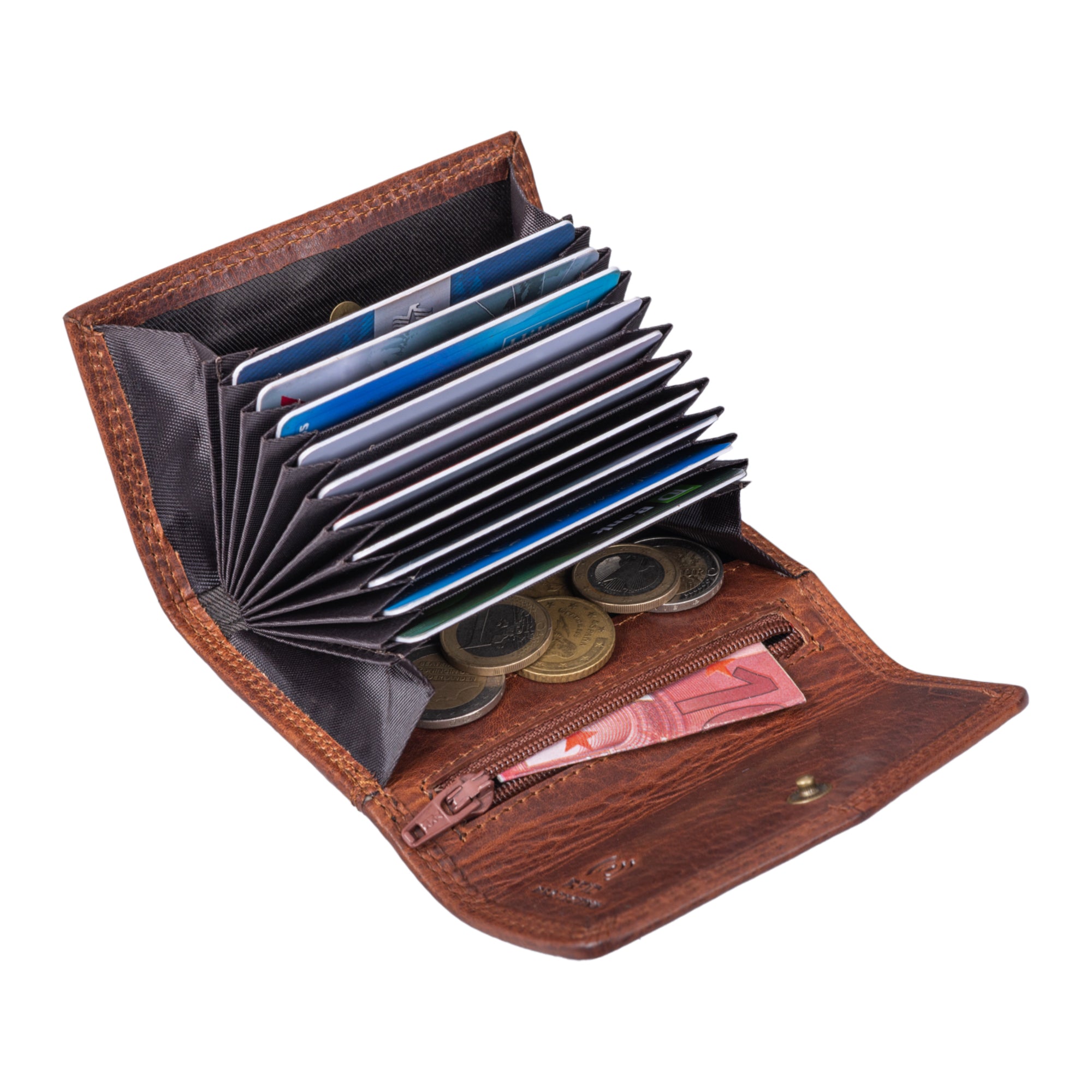 Mini Geldbörse mit Kretikartenfächer Leder braun