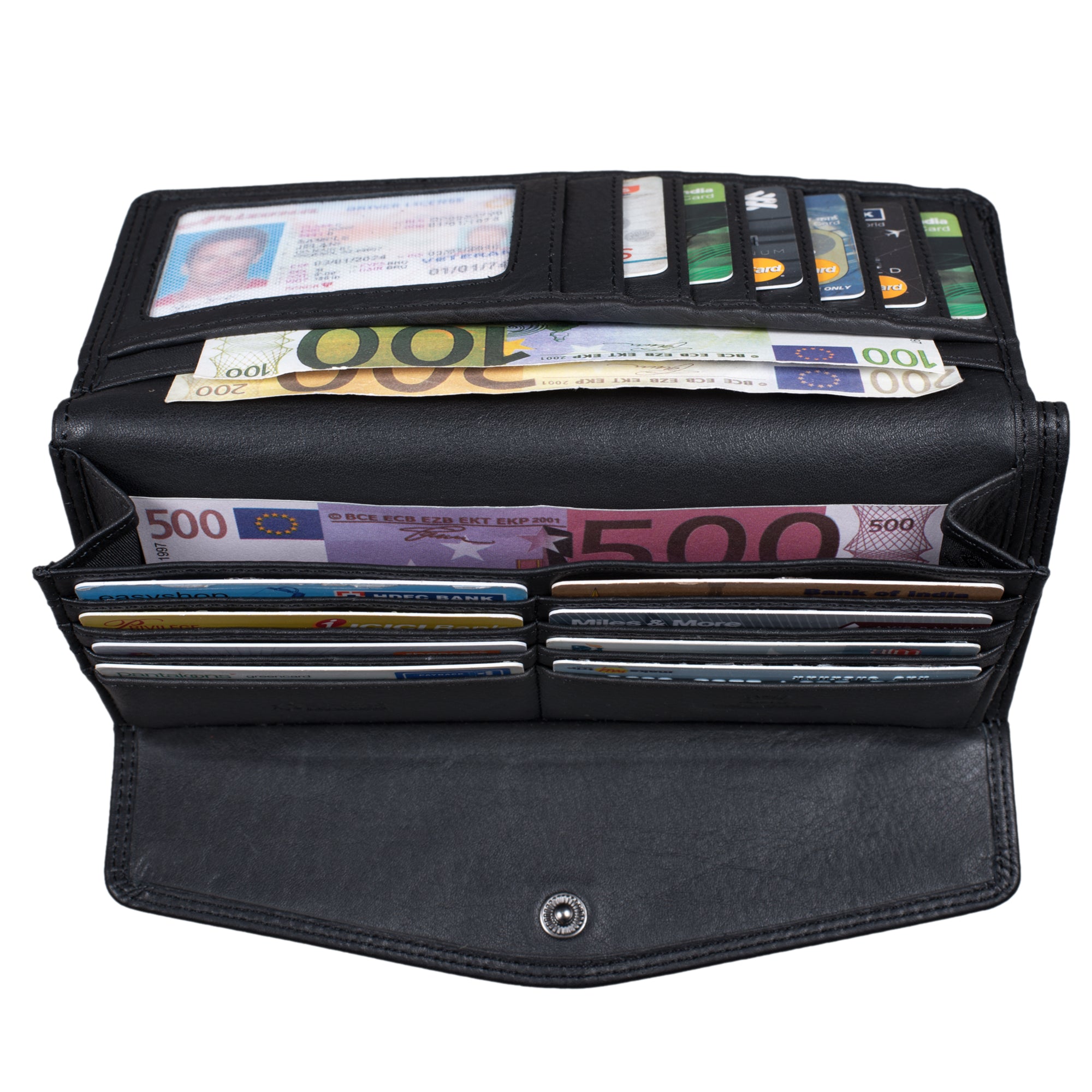 Damen Brieftasche Leder schwarz Querformat