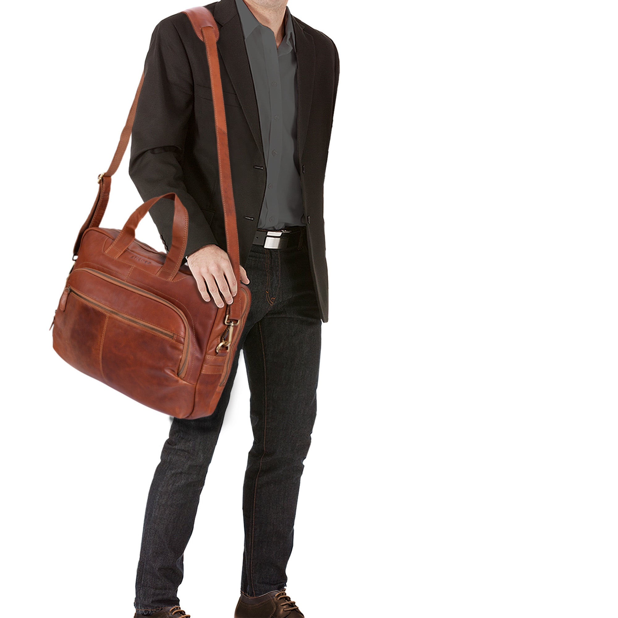 Schultertasche Leder cognac