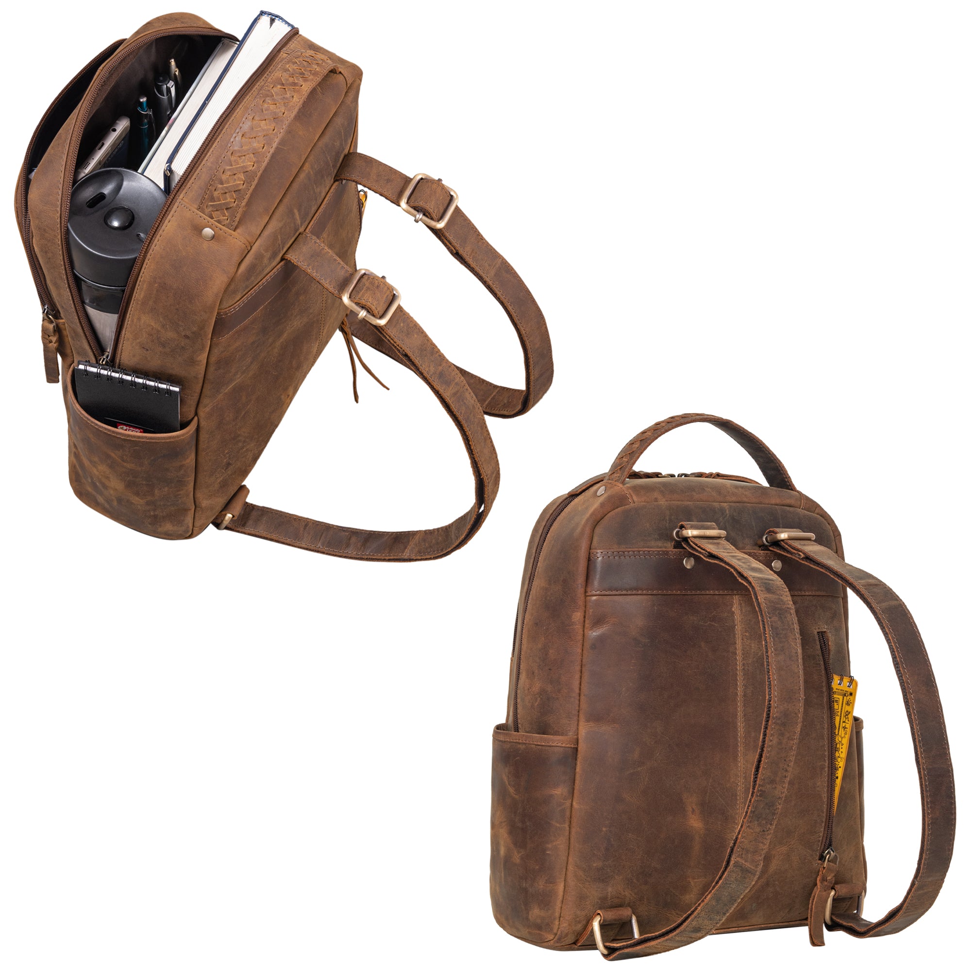 Rucksackhandtasche Leder braun