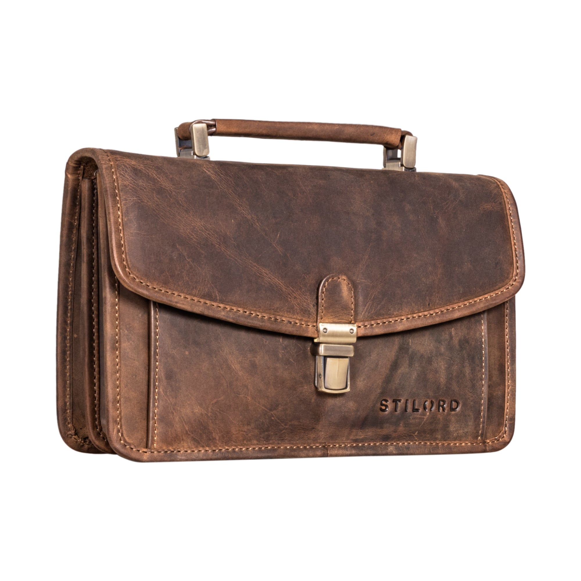 Damen Clutch Leder braun groß Vintage