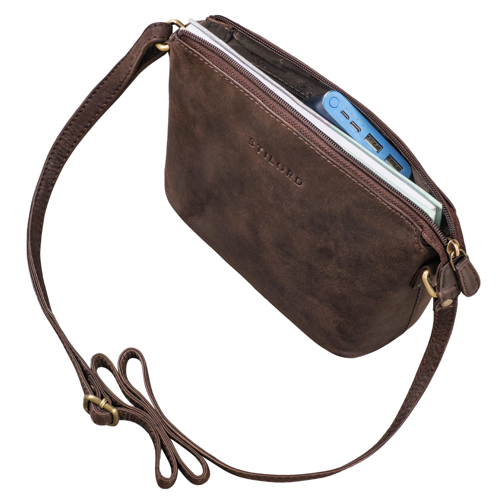 Damen Handtasche Leder braun mit einem Reißverschlussfach