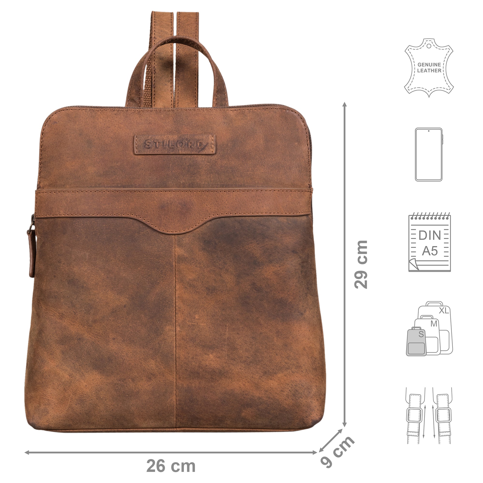 Brauner Cityrucksack Damen Echtleder mittel