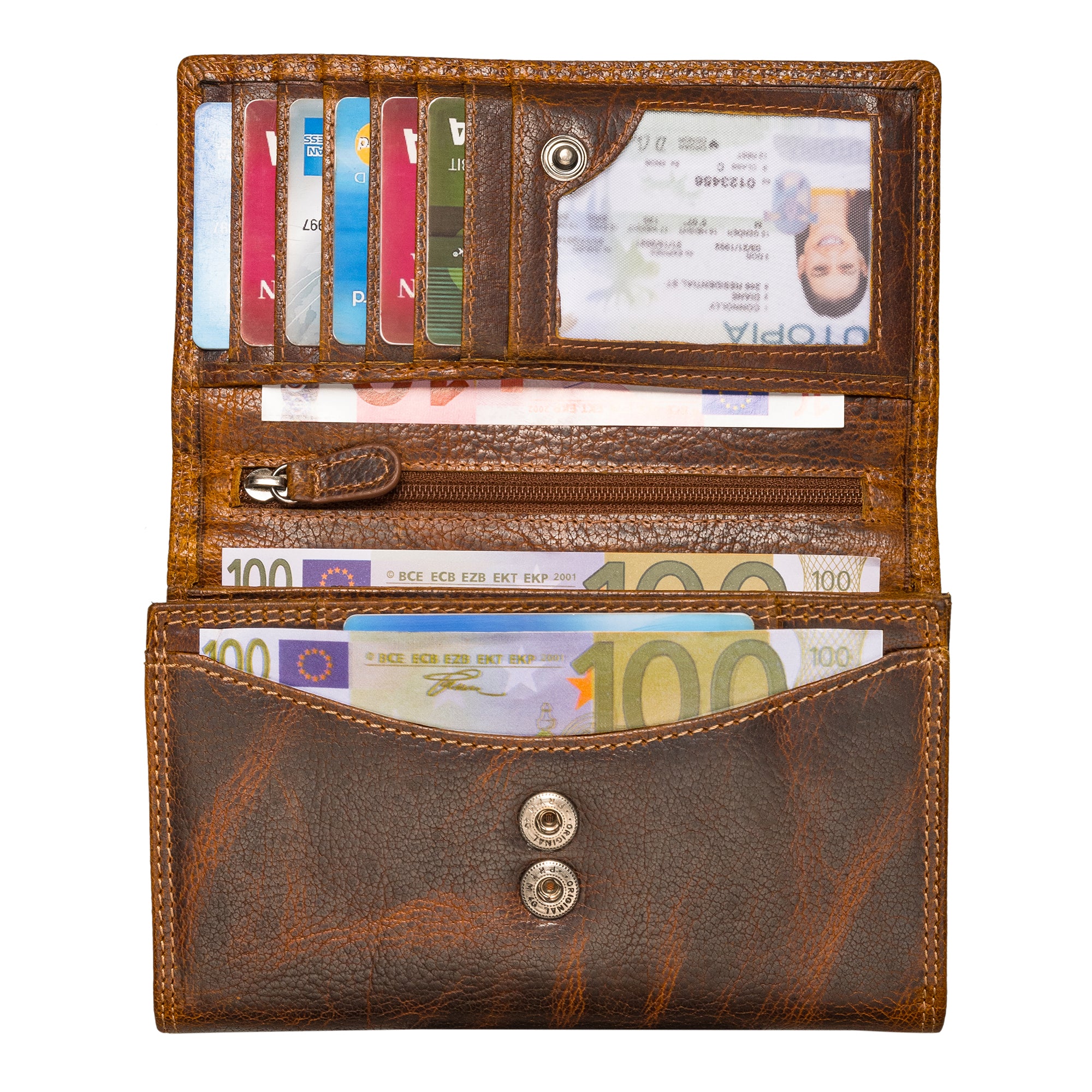 Damen Geldbeutel Leder Vintage braun
