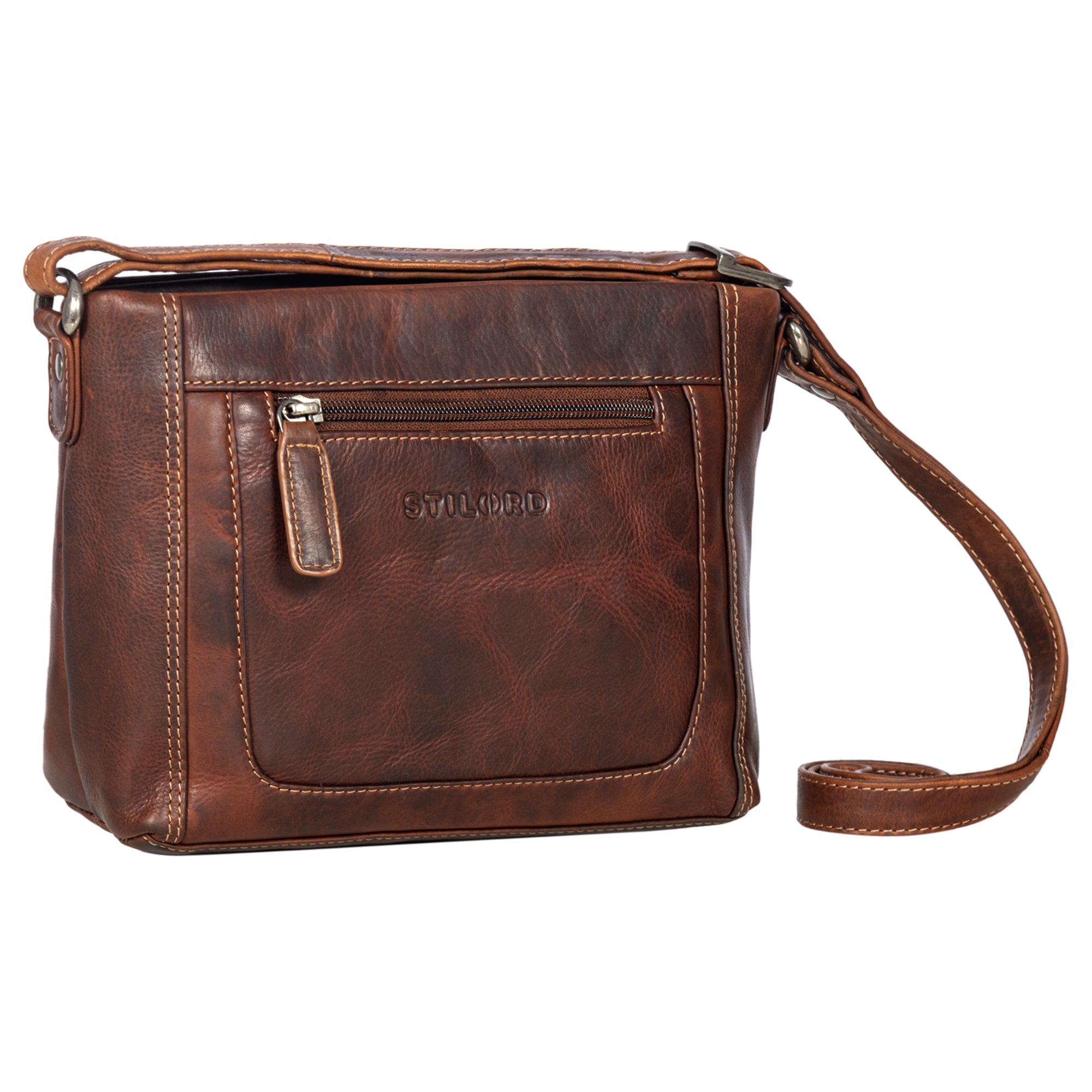 Vintage Schultertasche Damen Leder cognac braun