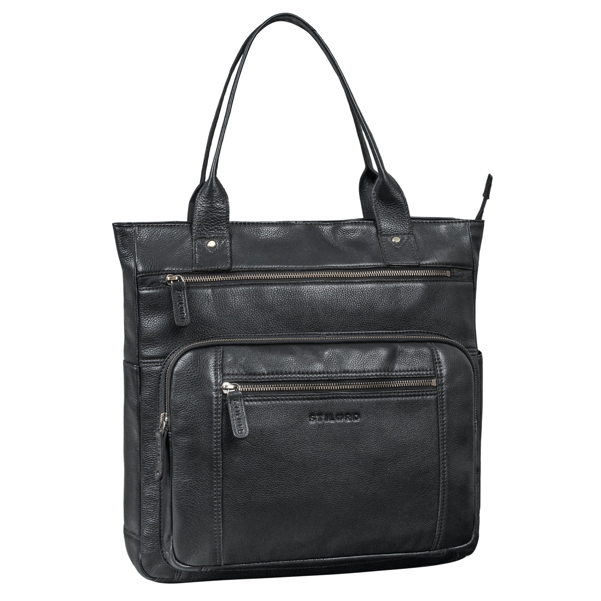 Große Handtasche Damen Leder schwarz mit vielen Fächern