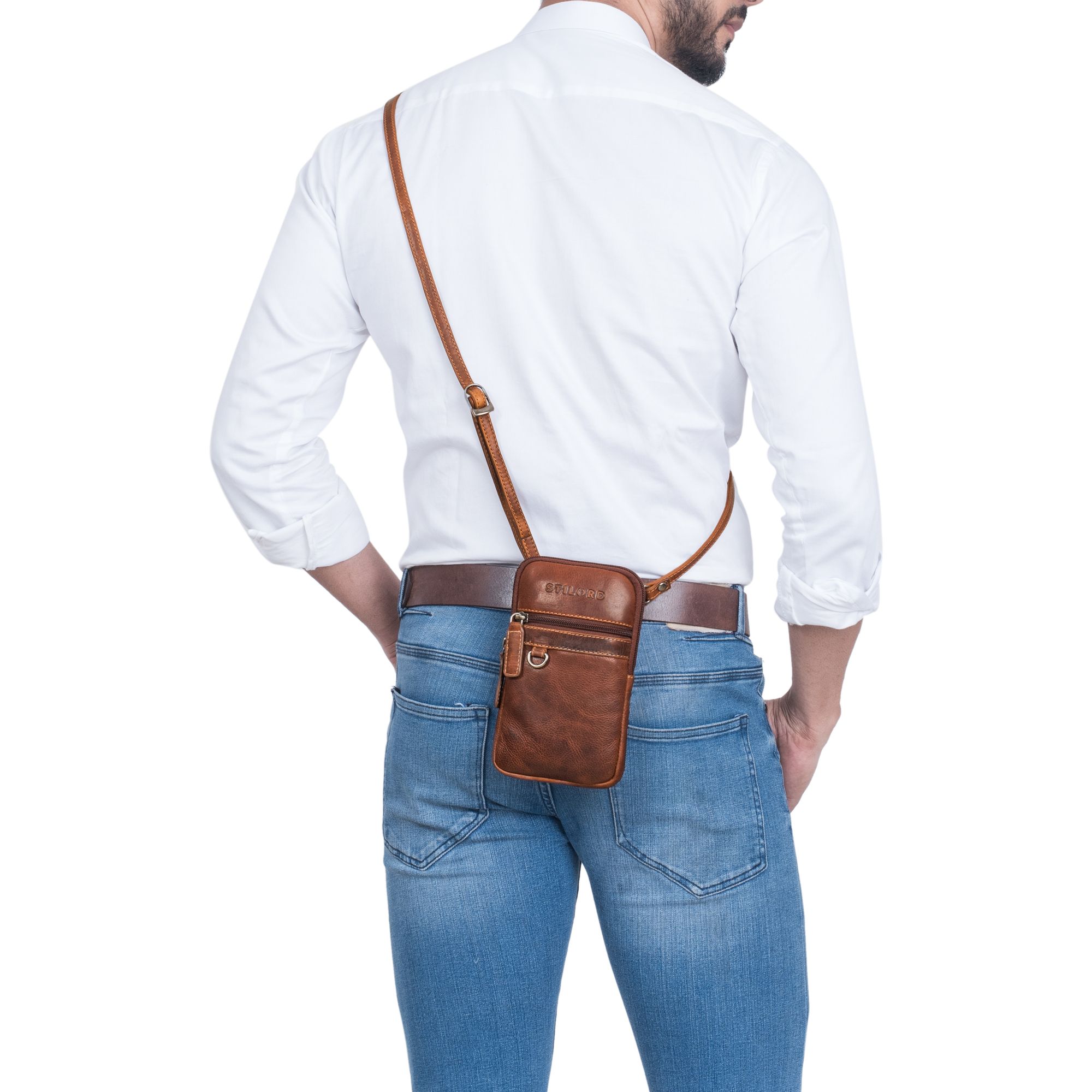 Leder Brustbeutel Damen Herren mit Gürtelschlaufe