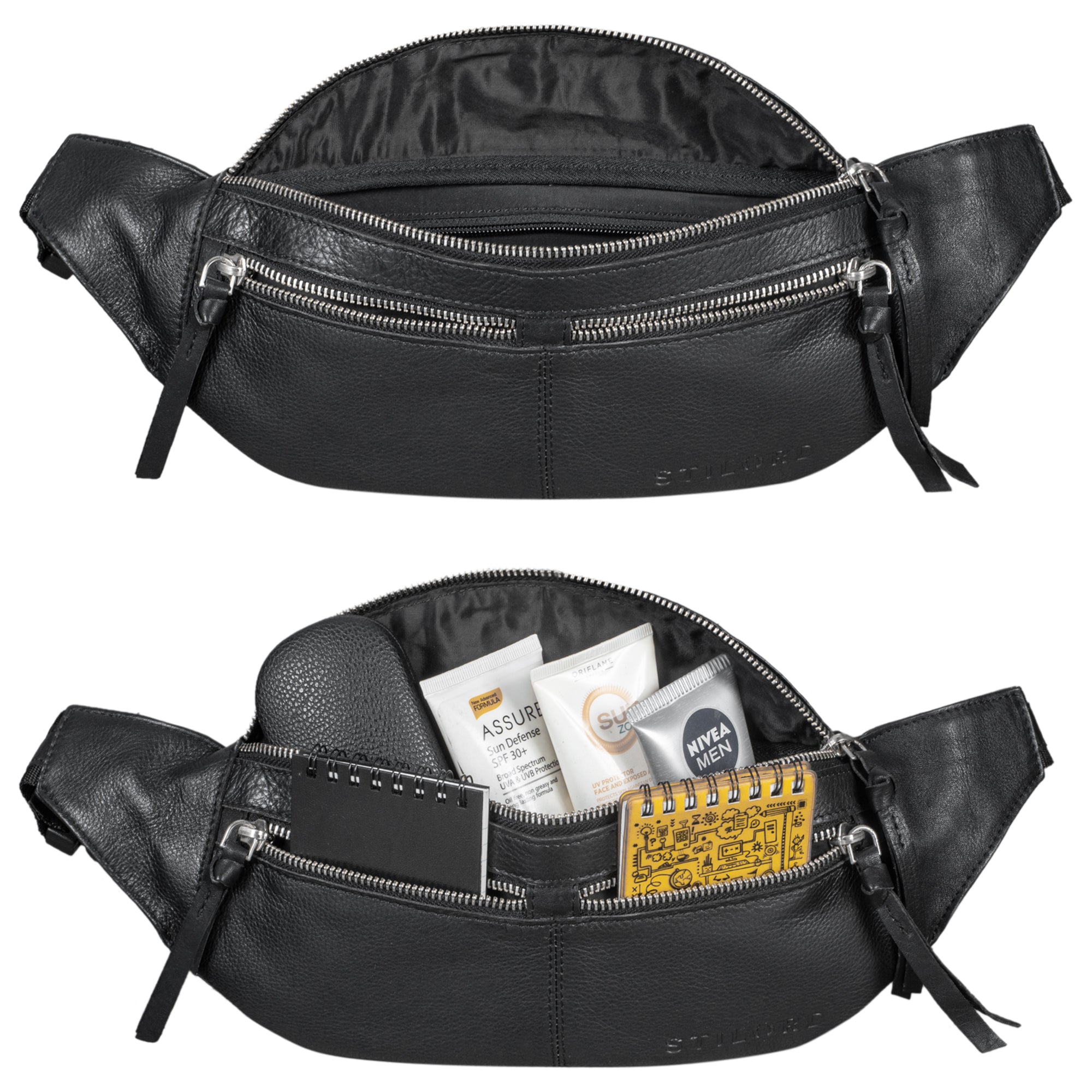 Gürteltasche Leder schwarz gross