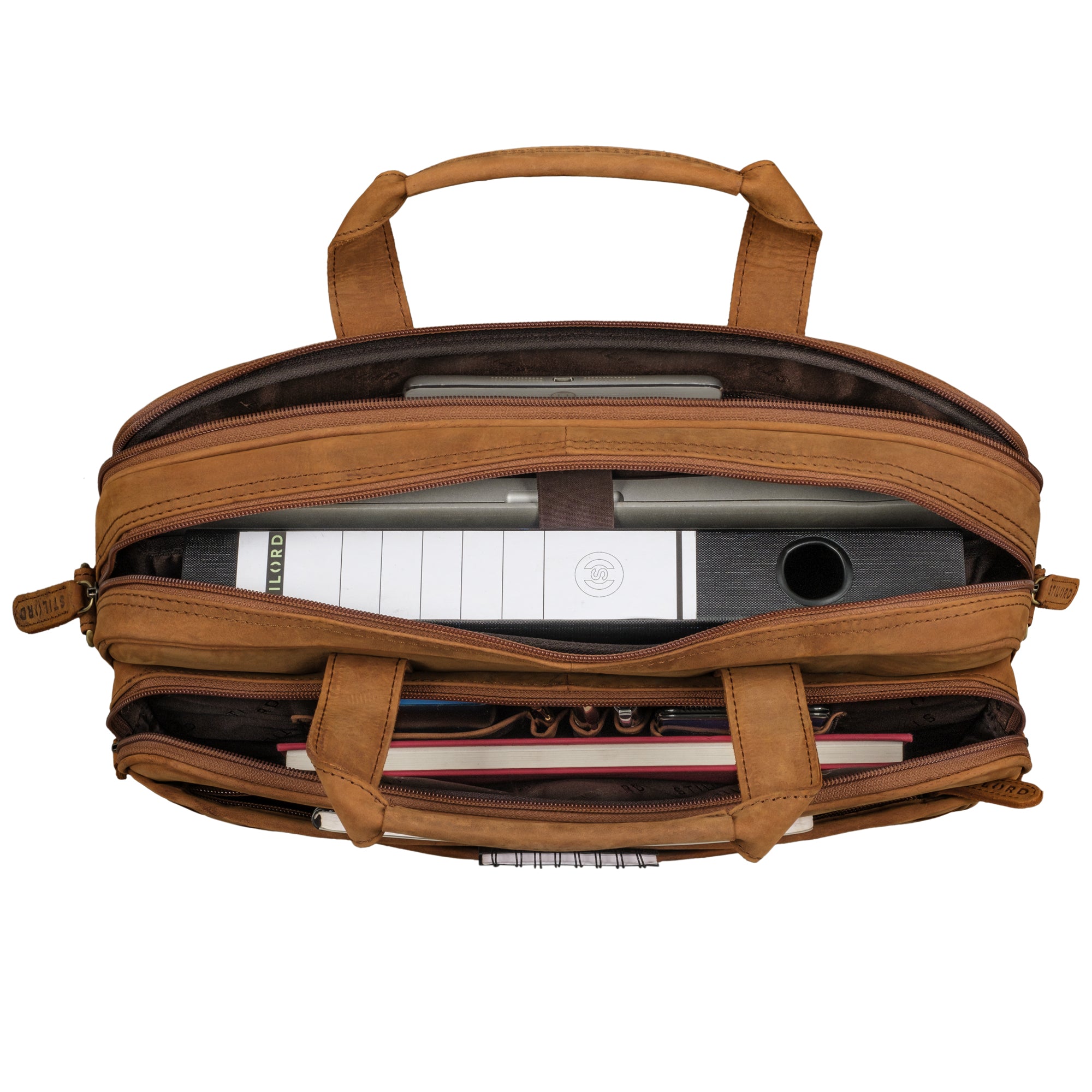 Echtleder Schultertasche für das Büro in braun