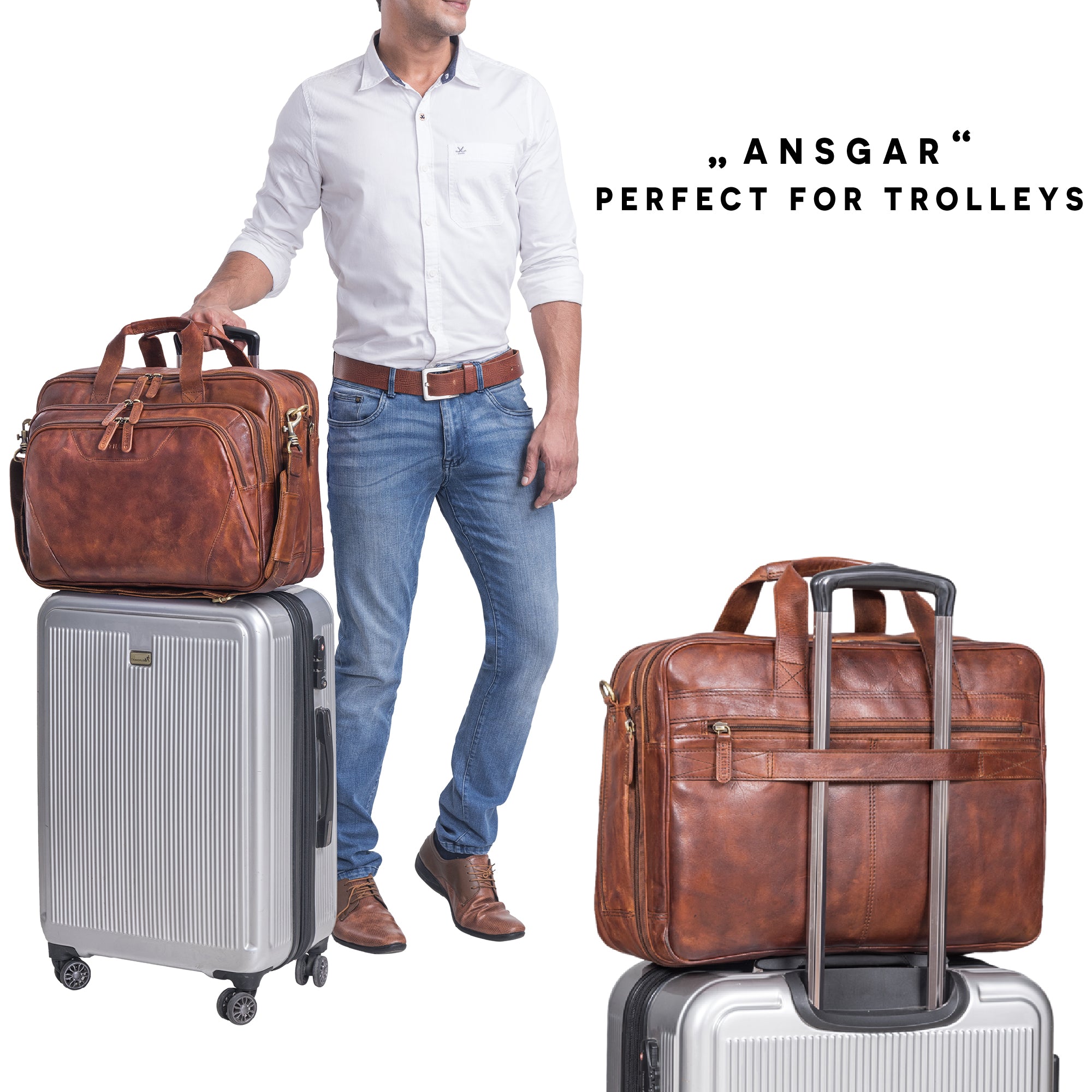 XXL Echtledertasche für Trolley braun 