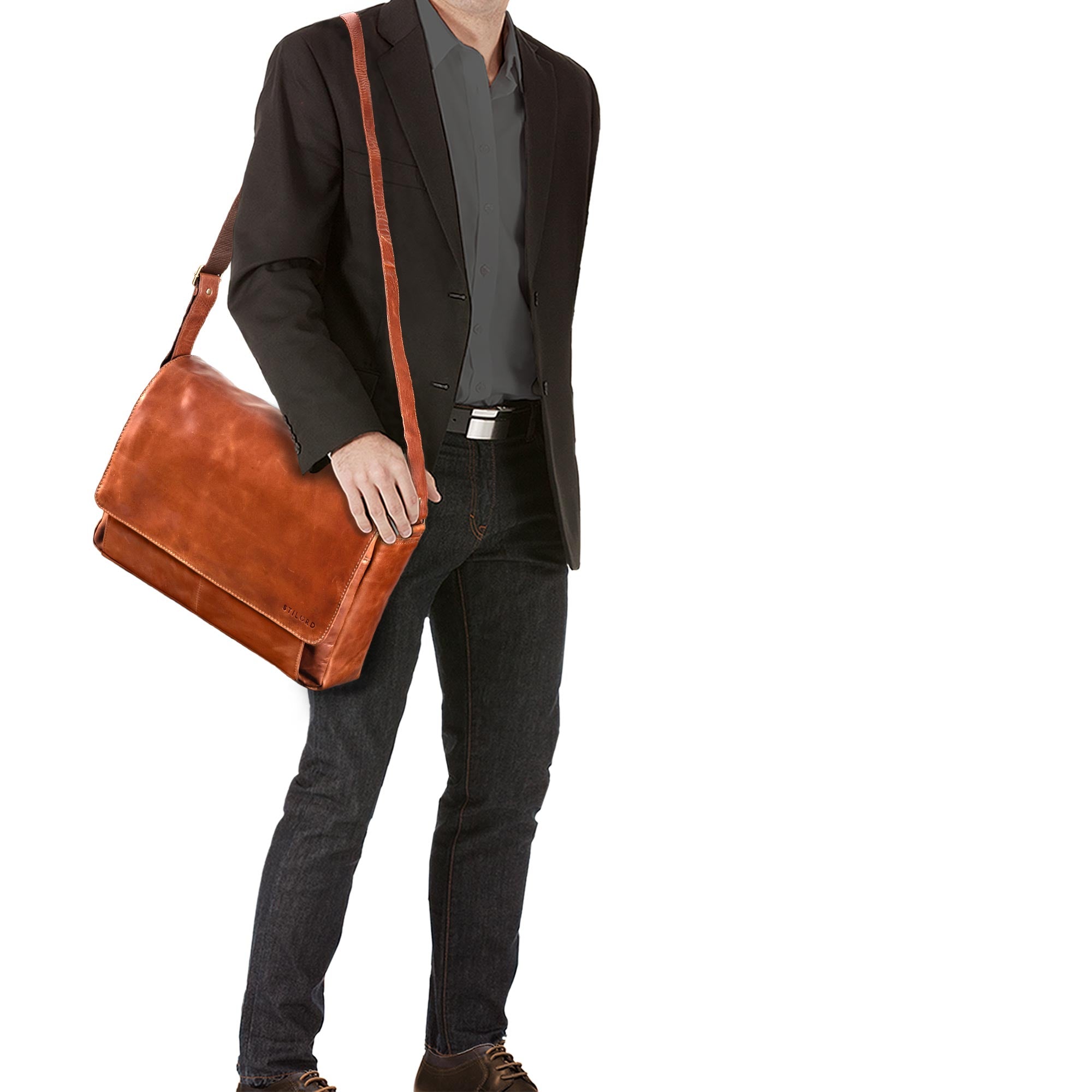 Große Notebooktasche 15 Zoll Leder braun