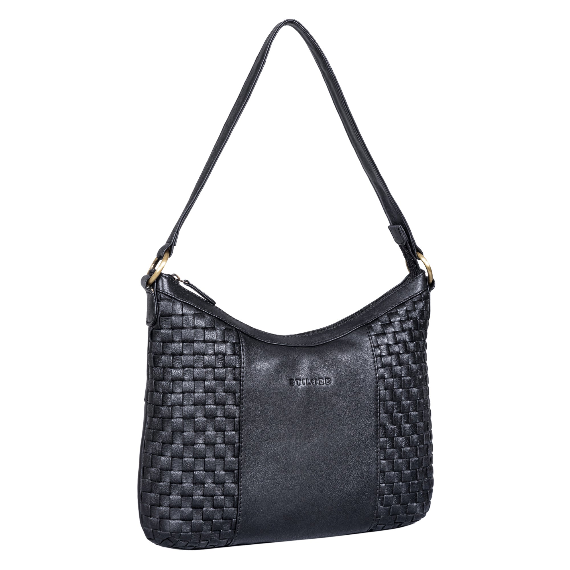 Hobo Bag Damen Leder Geflochten schwarz