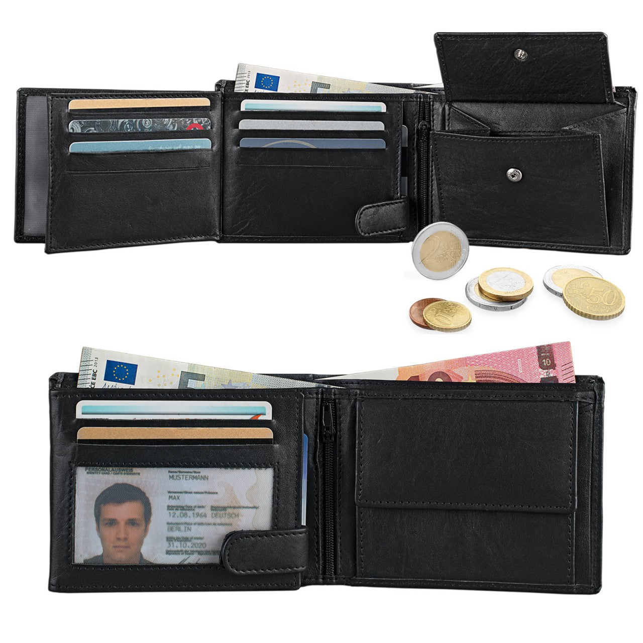 Elegantes Leder Herren Portemonnaie schwarz
