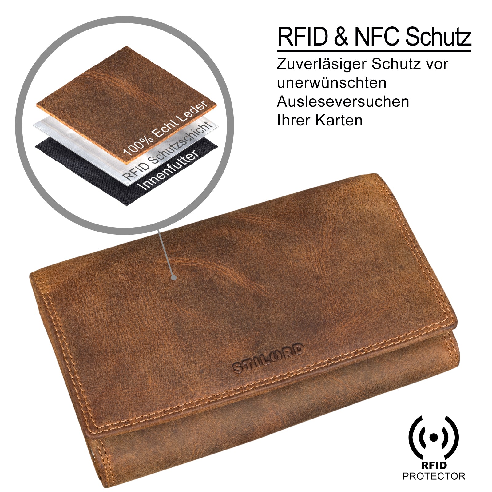 Geldbeutel Damen RFID Leder braun