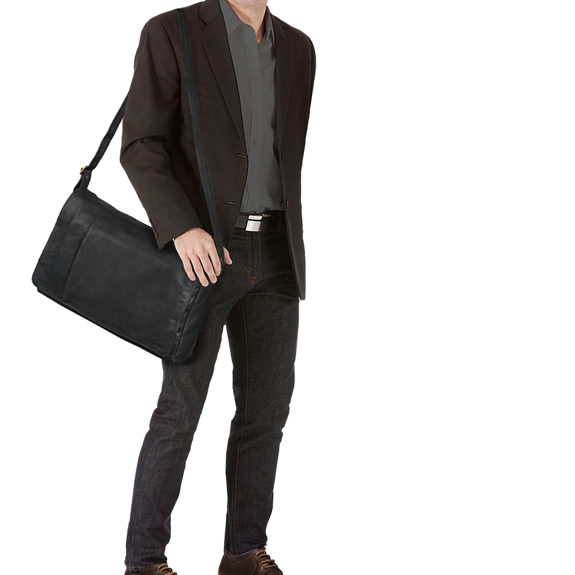 Henkeltasche 17 Zoll Leder schwarz