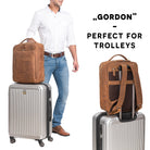 Lederrucksack mit Trolley Halter braun