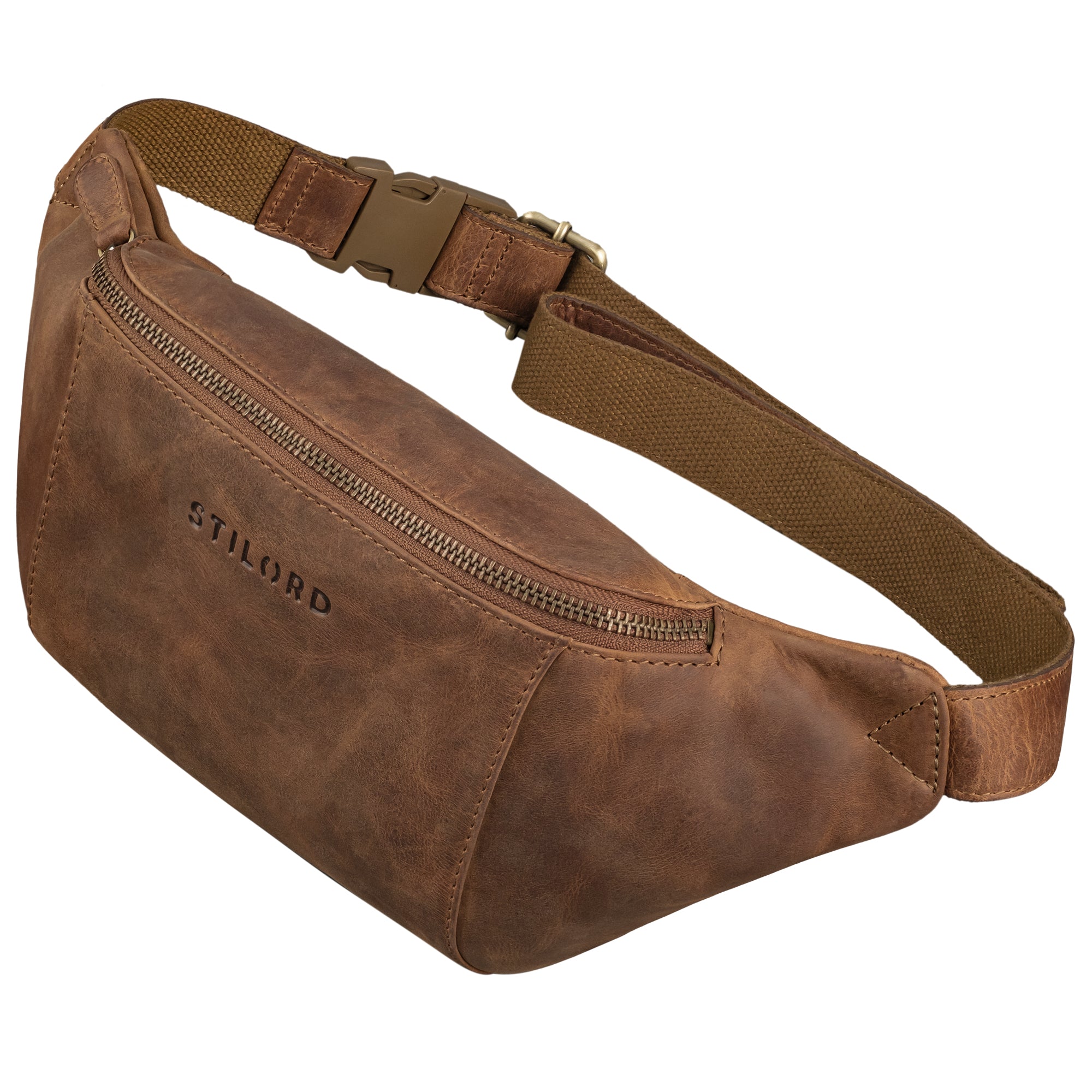 Bauchtasche Leder braun aus der schrägen Frontalperspektive