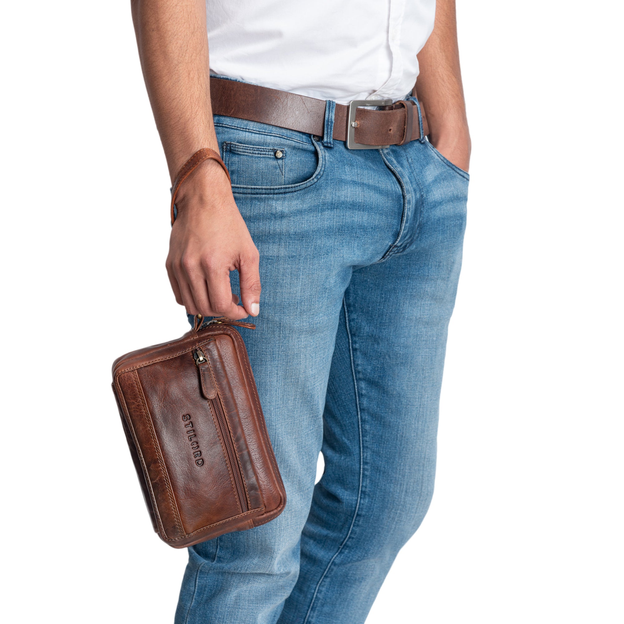 Handgelenktasche Herren Echtleder Cognac