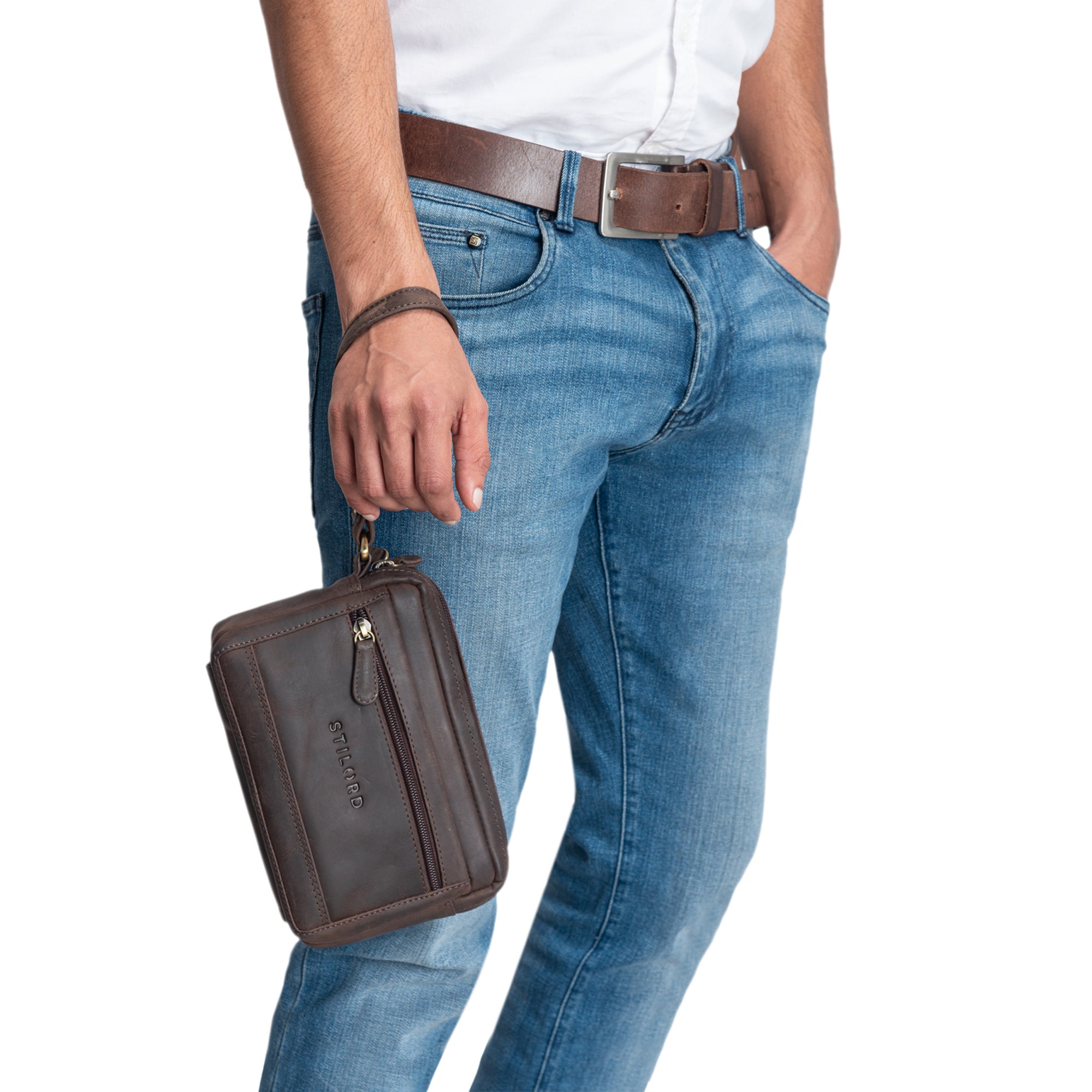 Handgelenktasche für Herren Leder braun