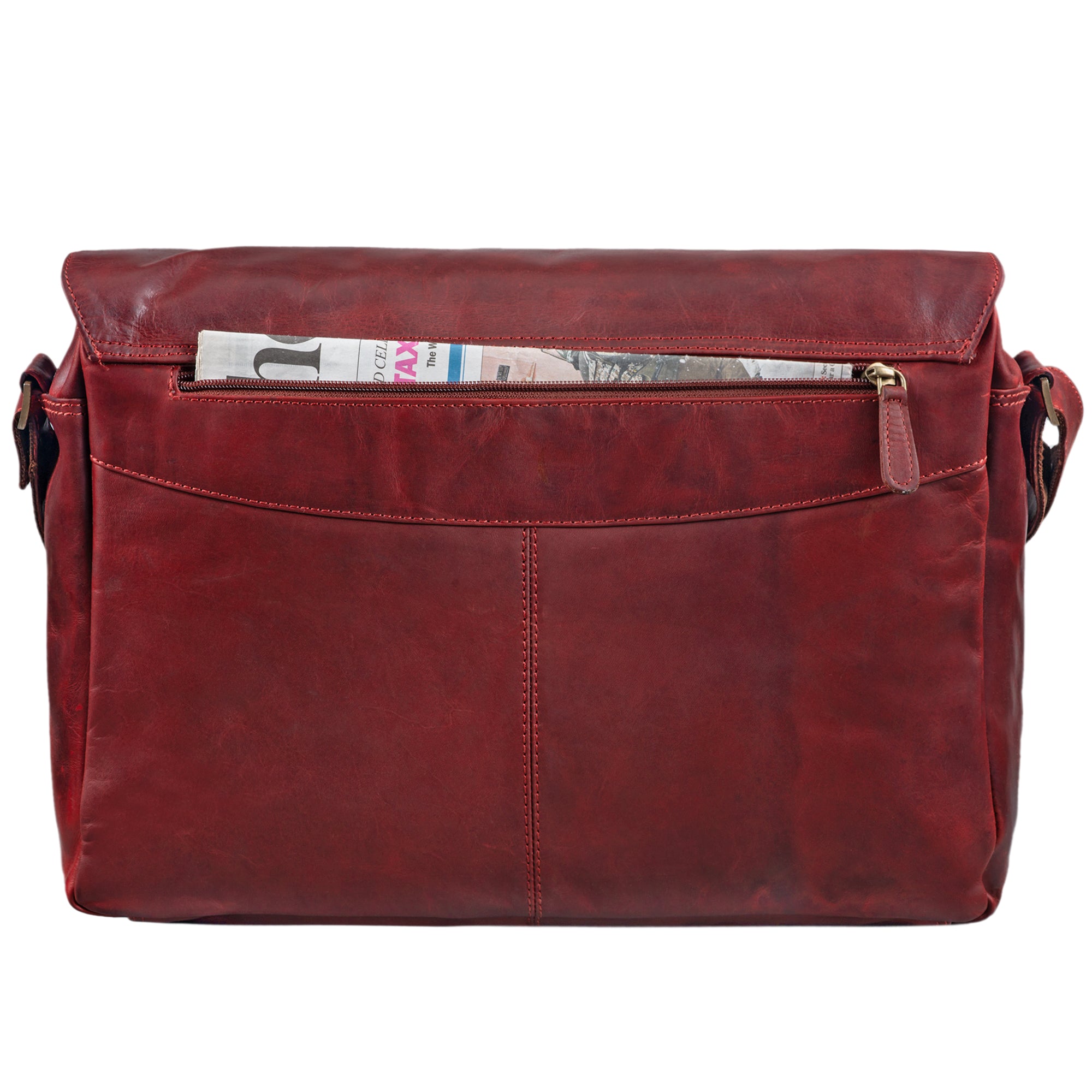 Rote Ledertasche viele Fächer