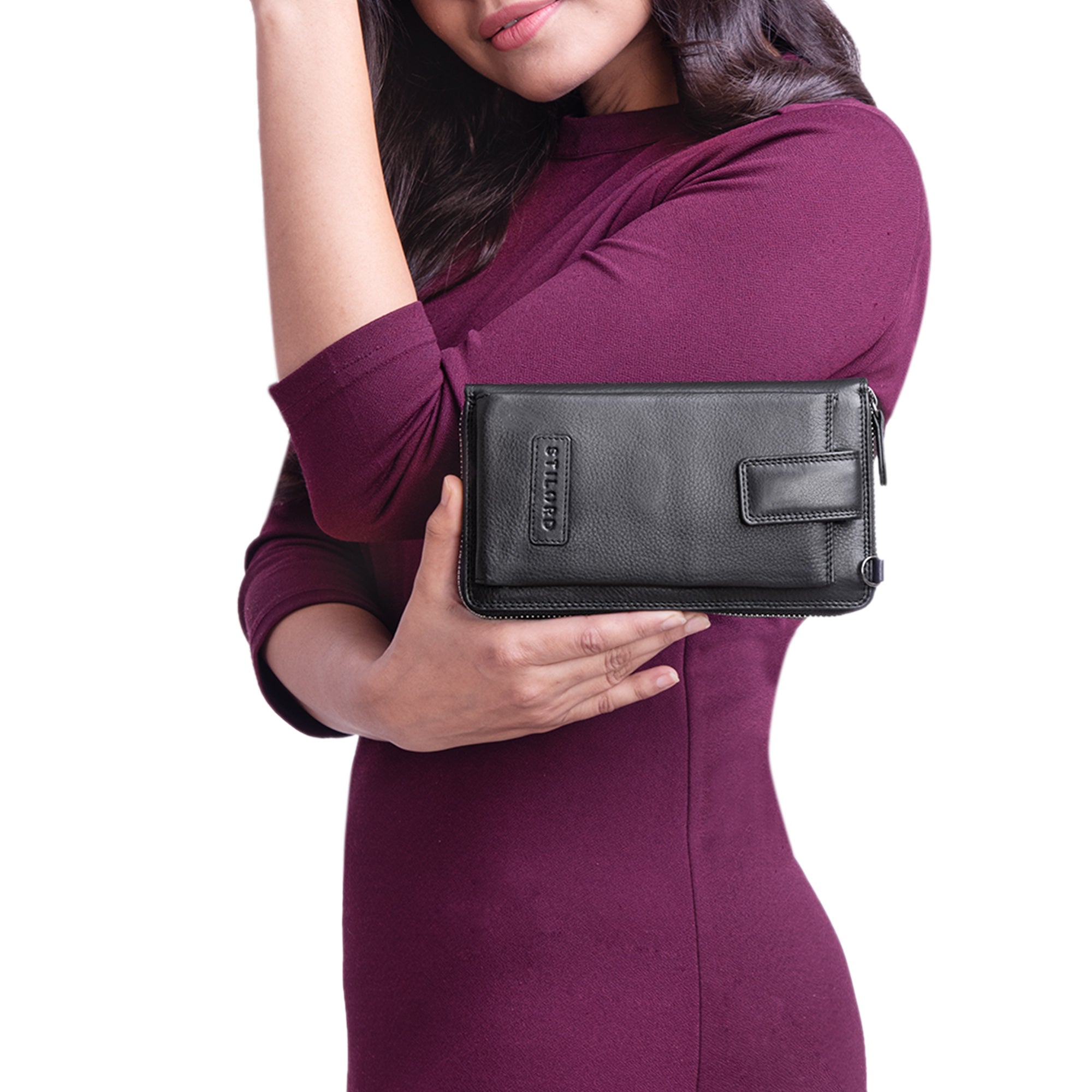 Handytasche Damen Leder schwarz