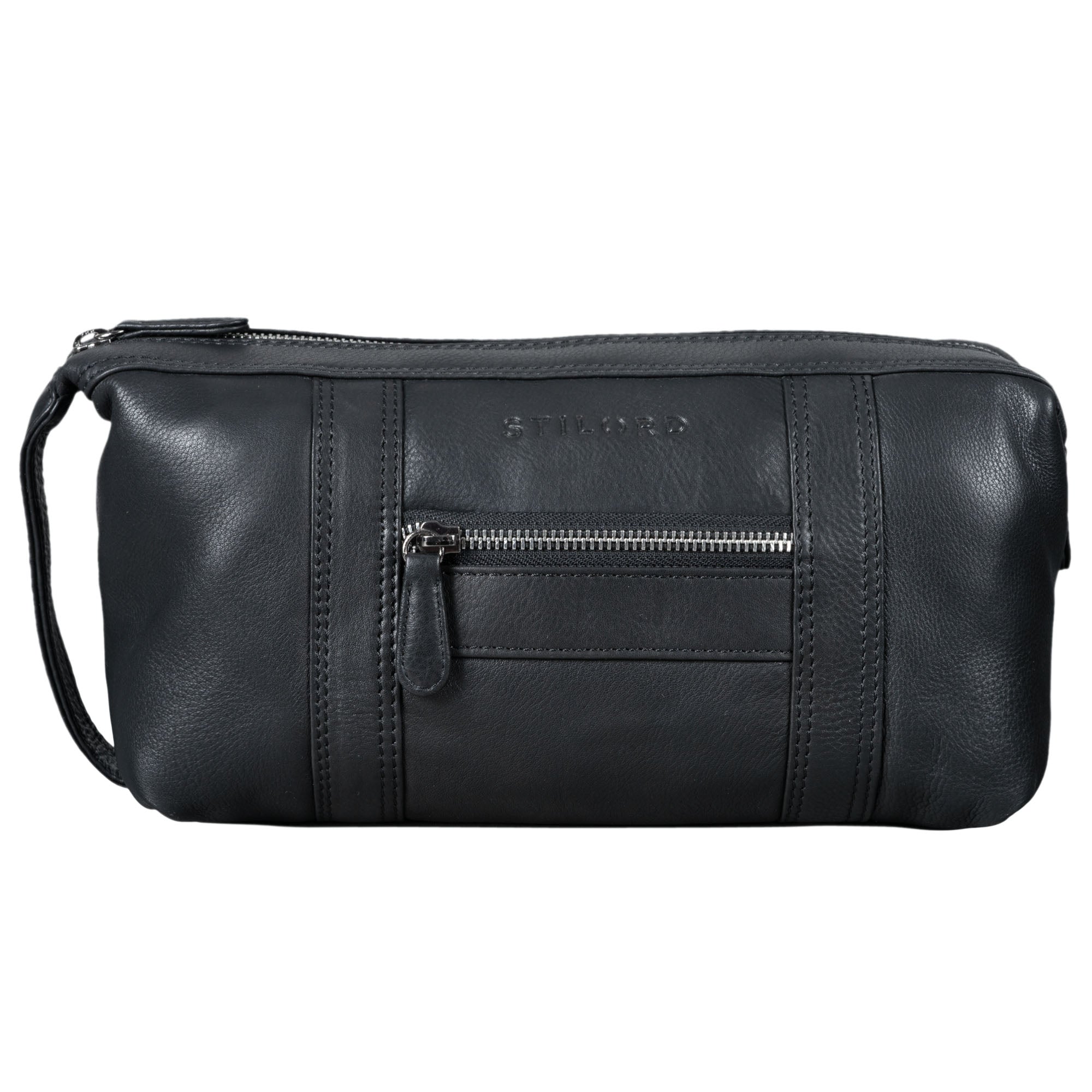 Schwarze Leder Kulturtasche Herren groß
