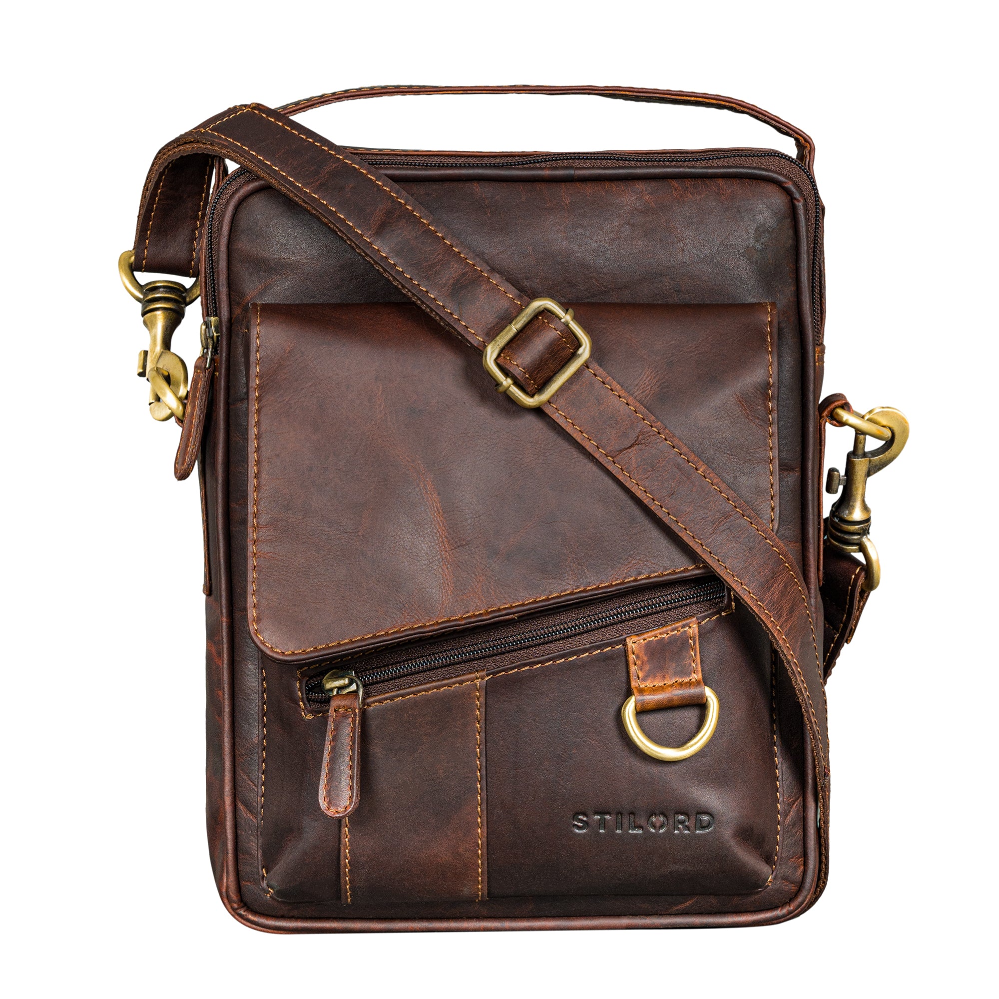 Ledertasche Herren Echtleder braun klein mit vielen Fächern