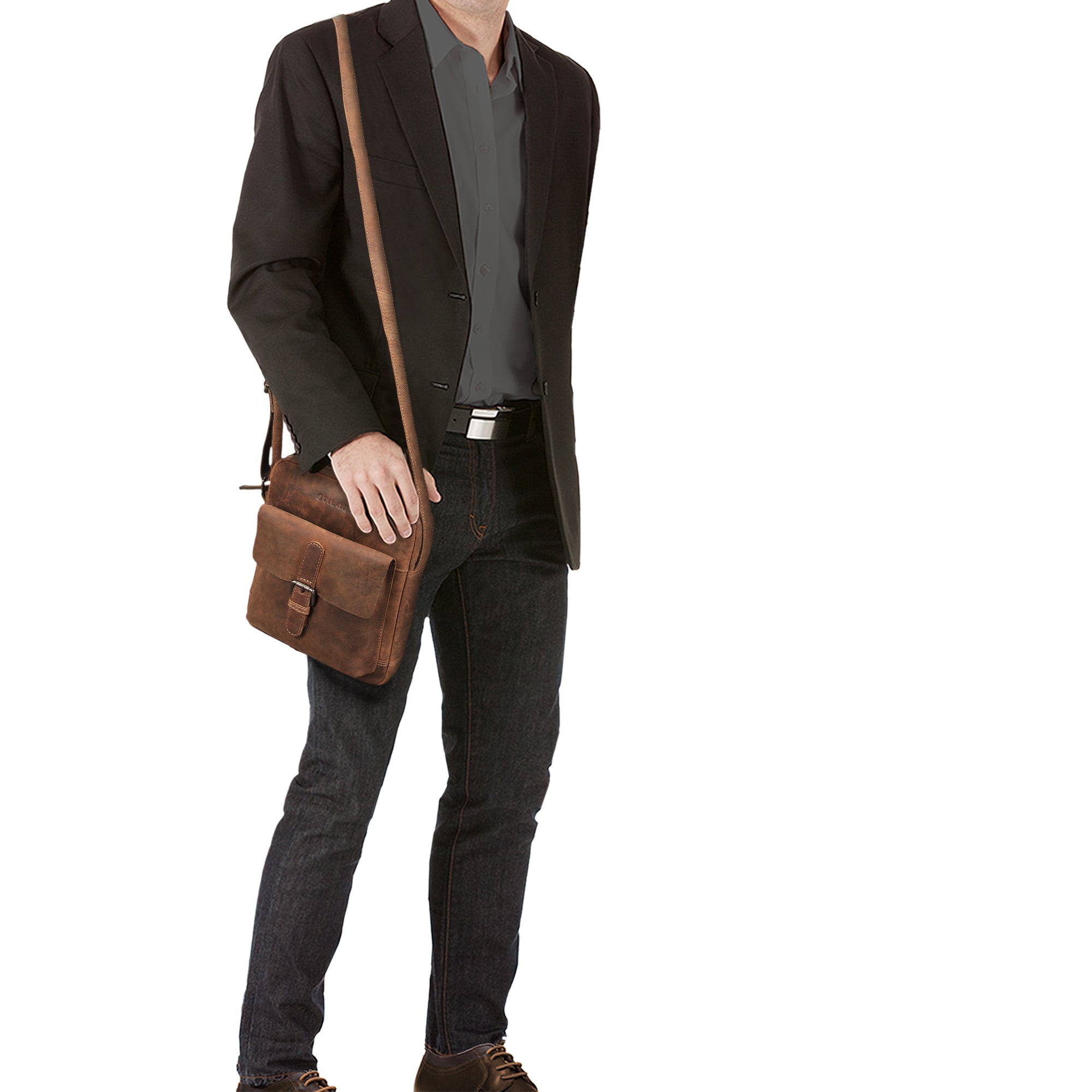 Herren Ledertasche Umhängetasche braun