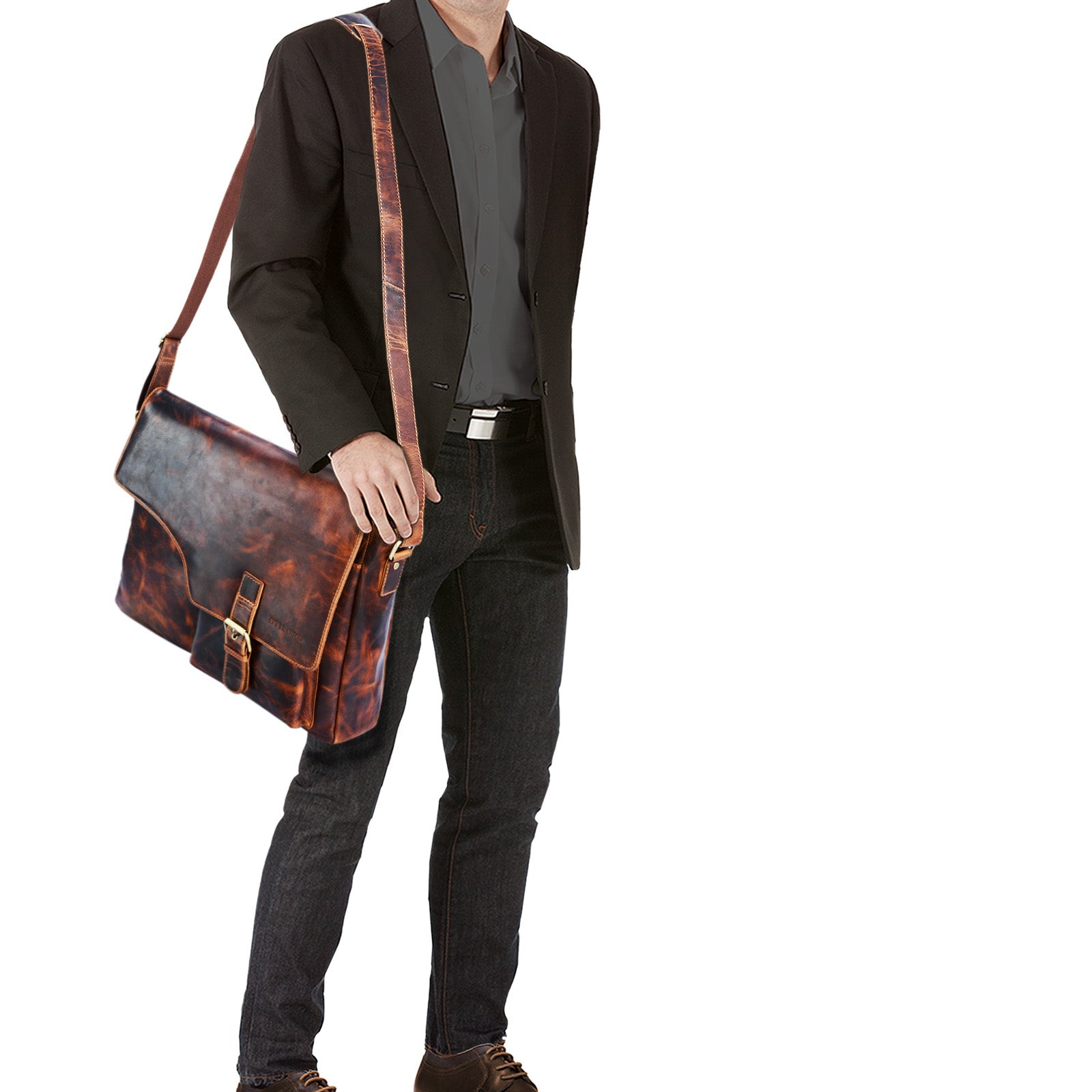 Herren Umhängetasche Leder cognac braun Vintage 