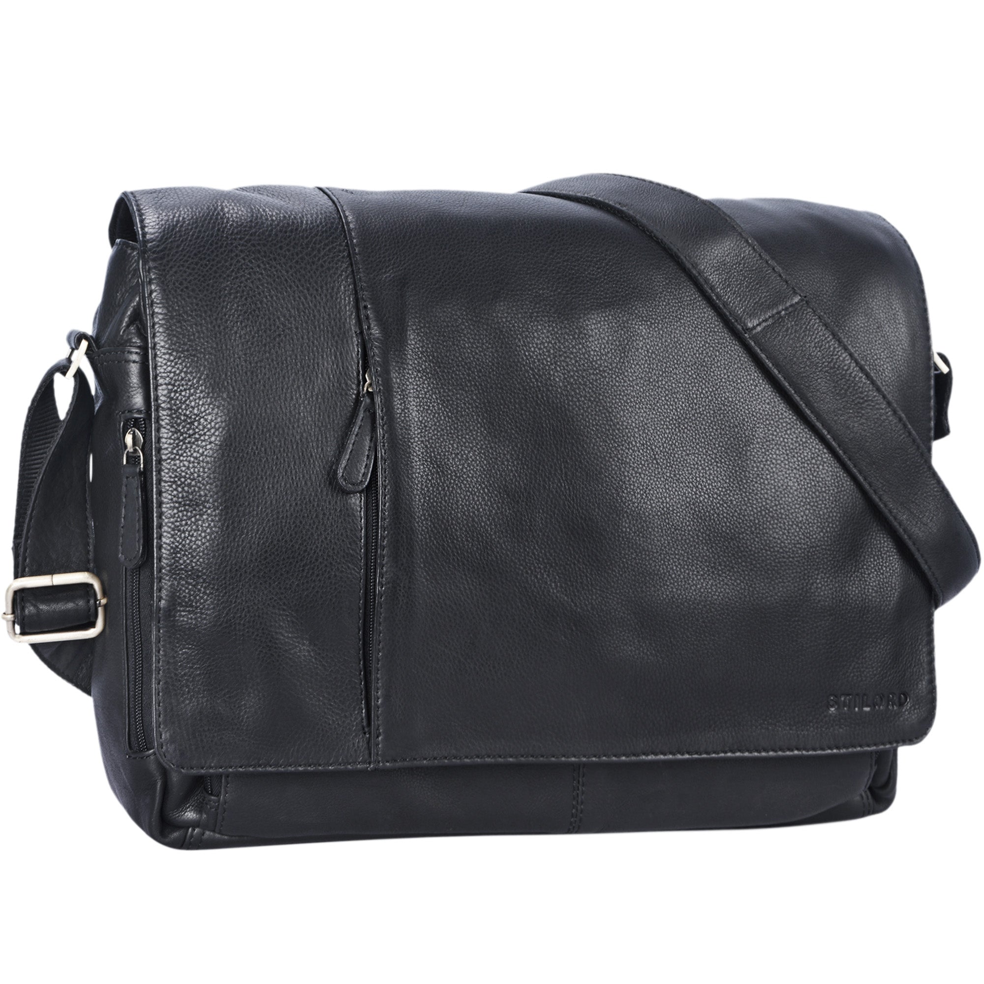Herren Umhängetasche Leder schwarz Laptop
