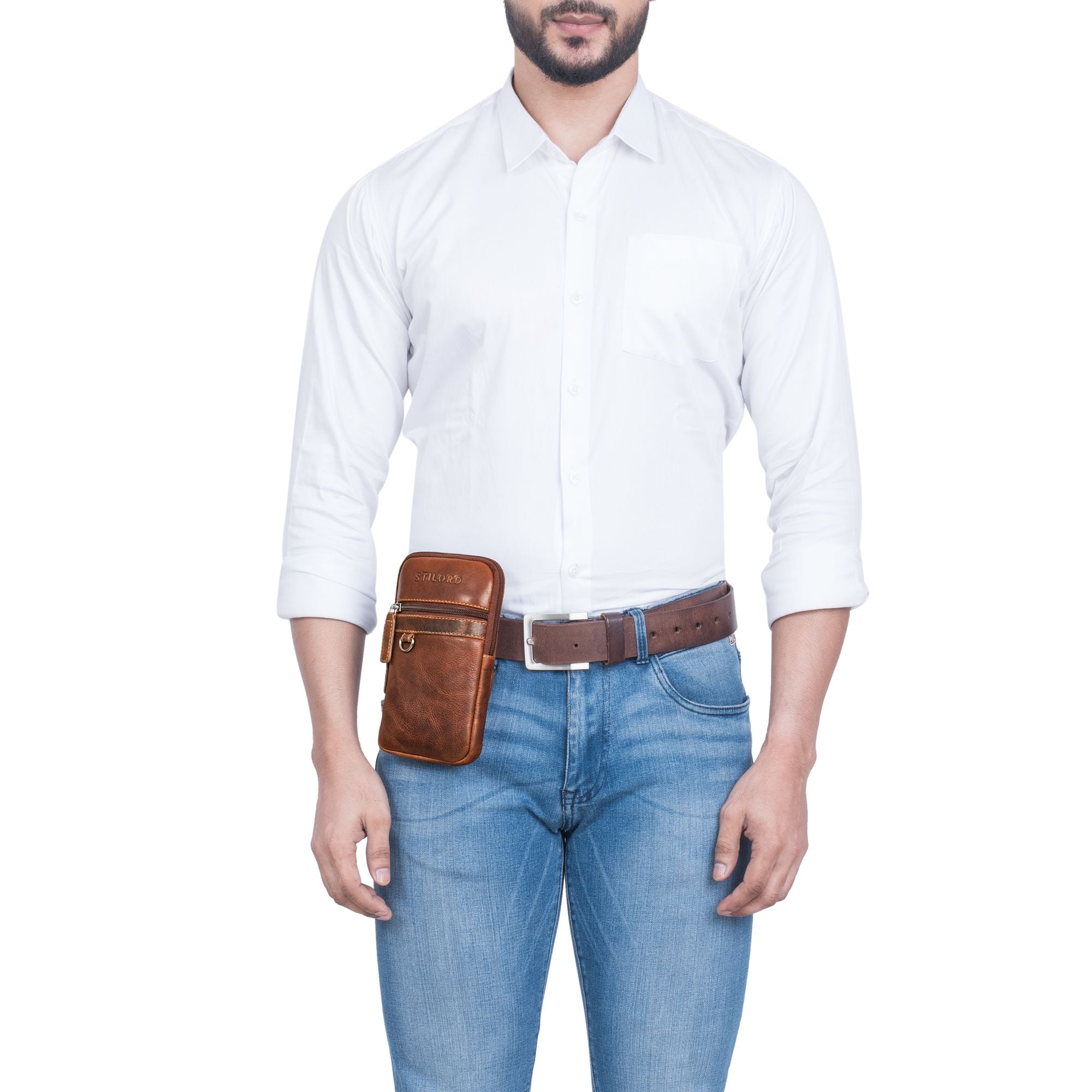 Leder Brustbeutel Damen Herren mit Gürtelschlaufe
