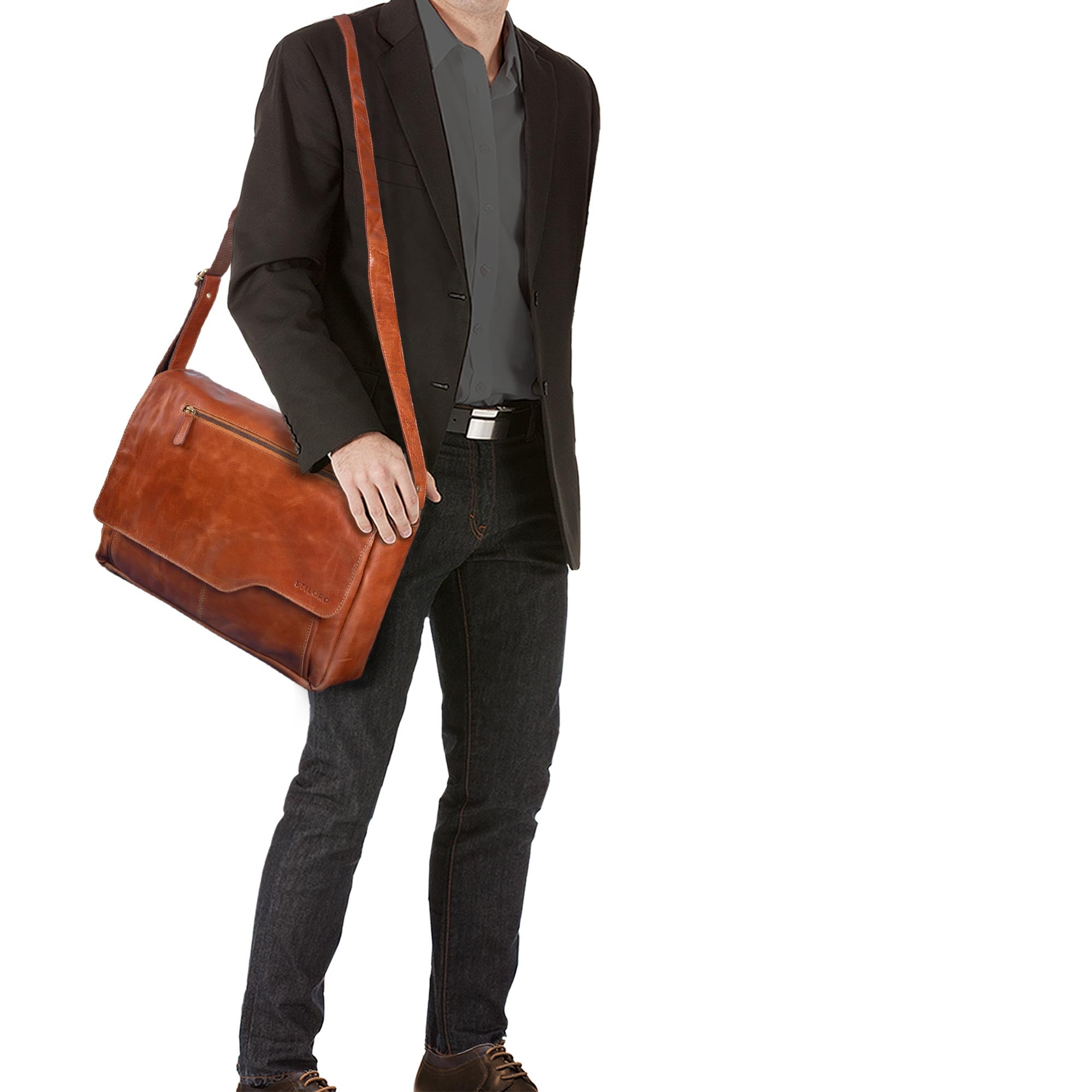 Große Bürotasche DIN A4 Leder braun