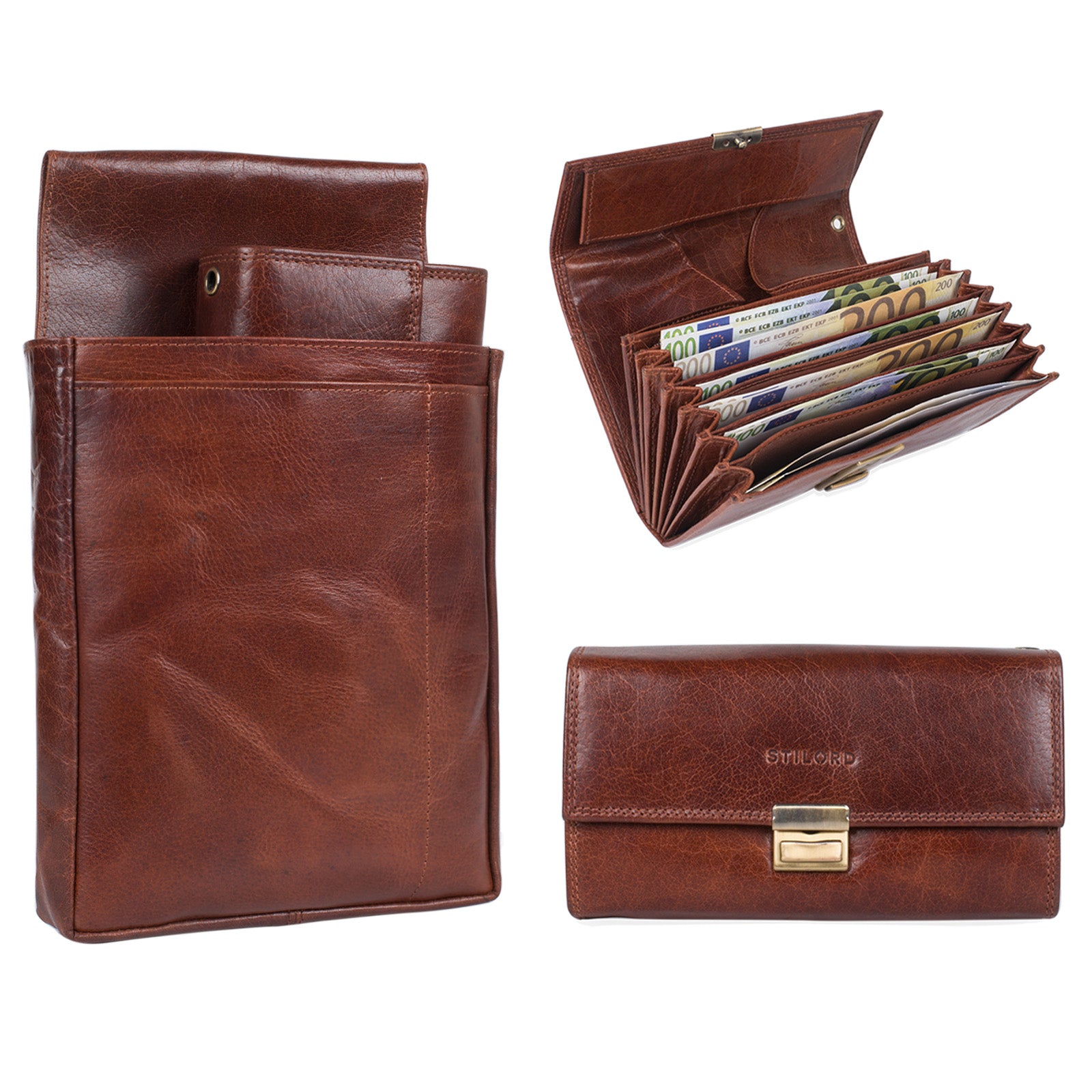 Kellner Portemonnaie für Kette Leder cognac