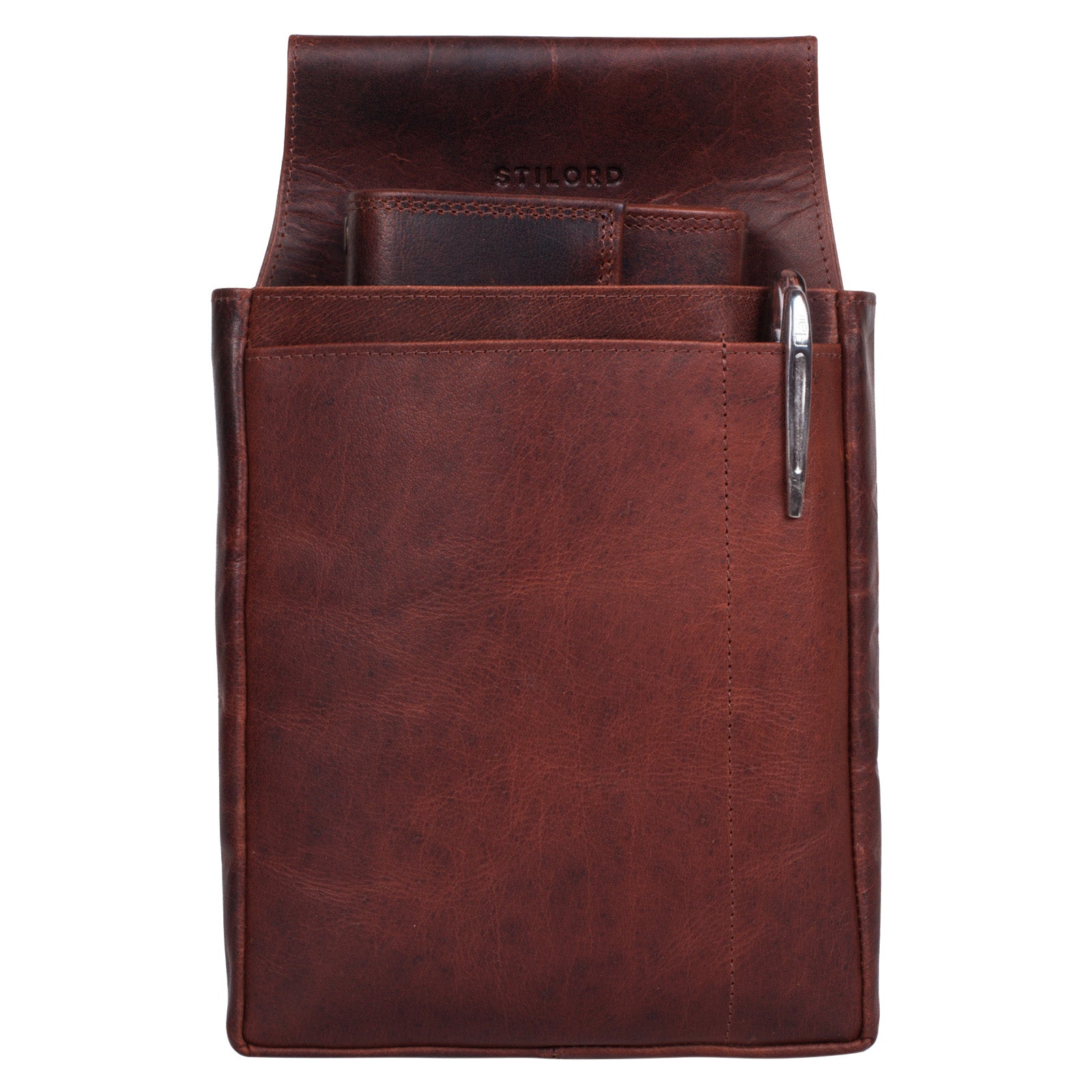 Kellner Portemonnaie Leder Set cognac - rot dunkelbraun