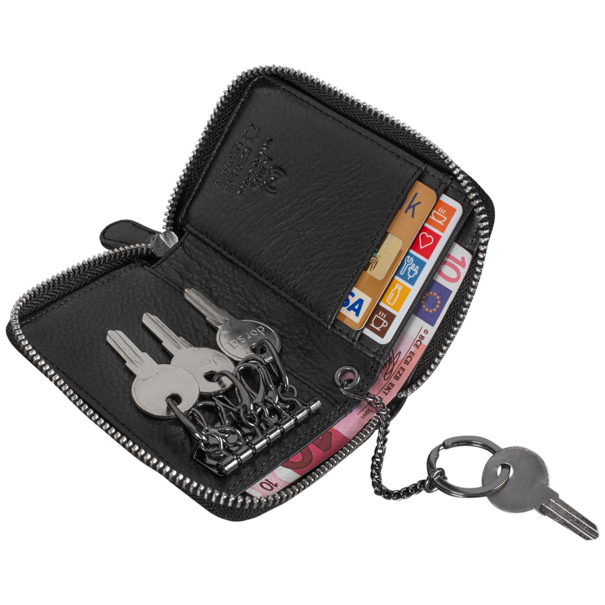 Schlüsselbörse mit RFID Leder schwarz