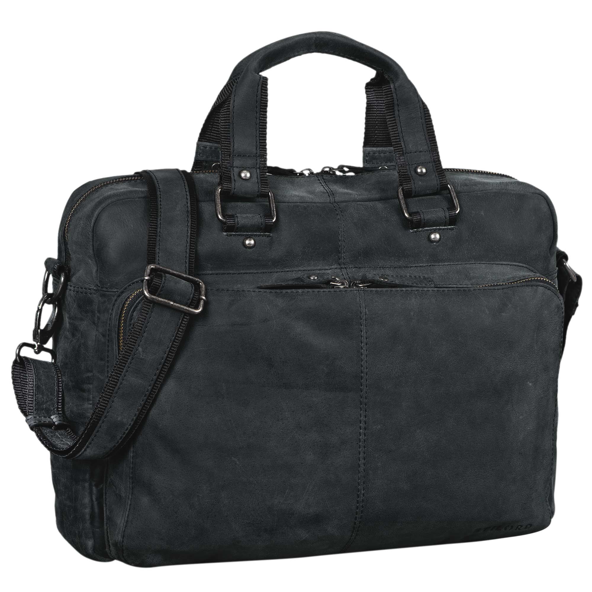 Bürotasche Umhängetasche Leder Vintage schwarz