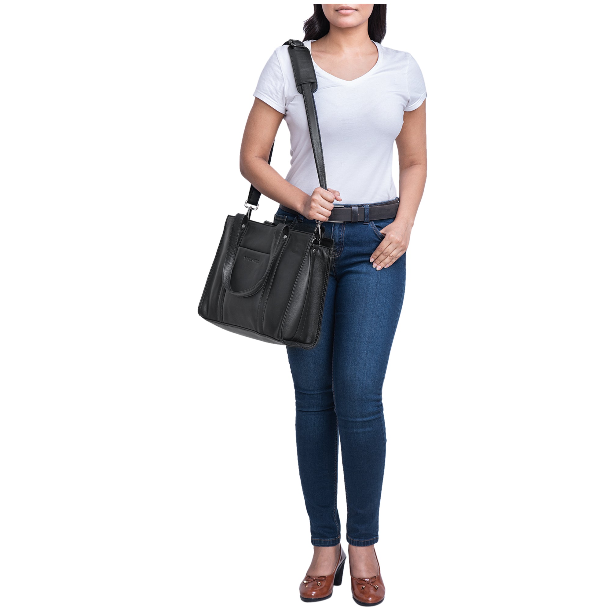 Umhängetasche für Damen Leder schwarz