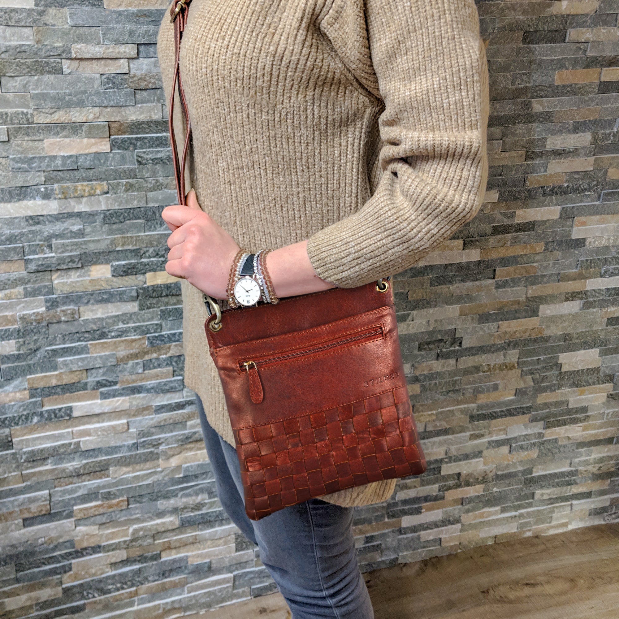Kleine Schultertasche Echt-Leder braun